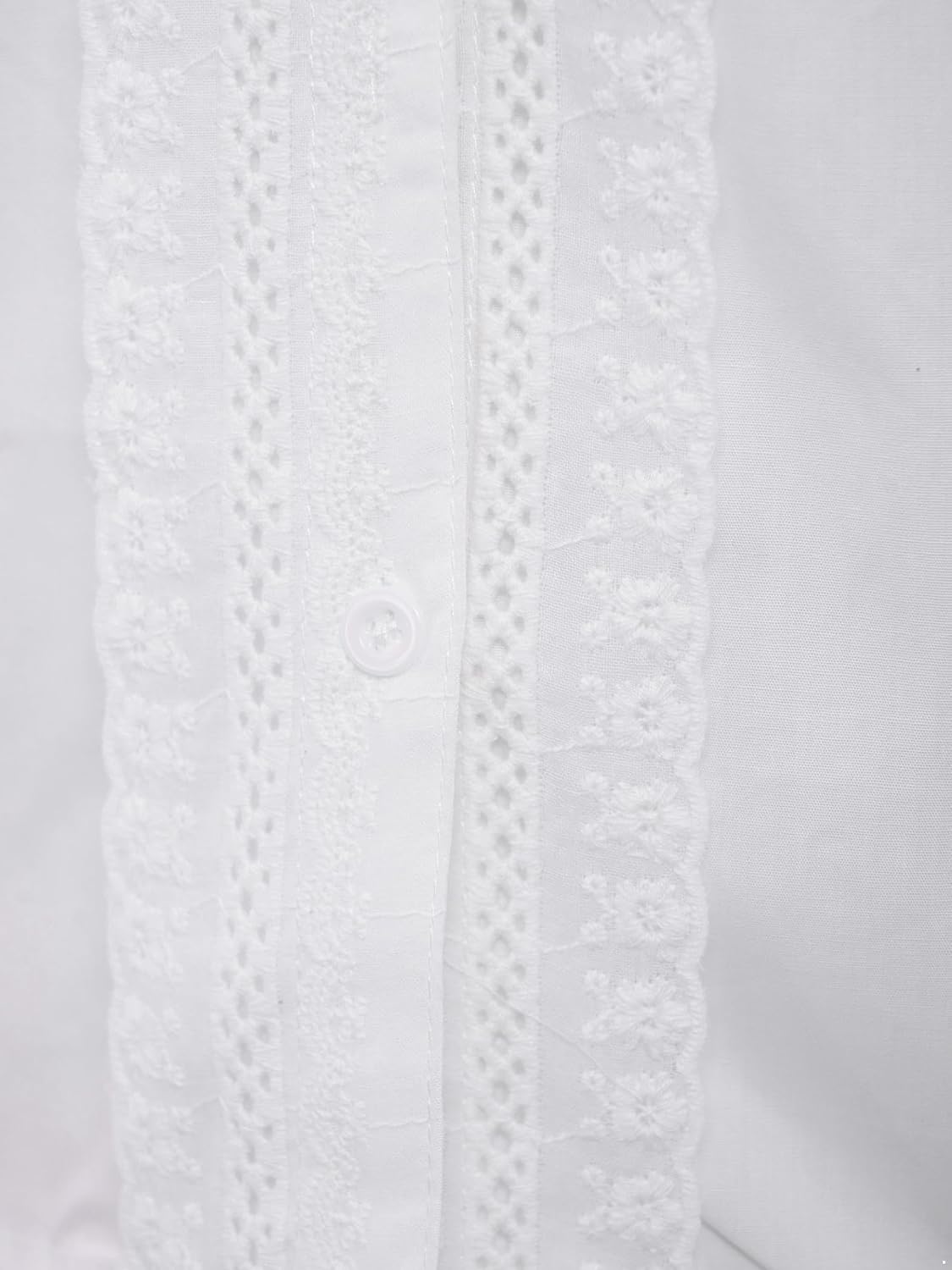 Girls Lace Button Down Shirt Short Puff Sleeve School Uniform Solid Blouse Cotton Summer Casual Top