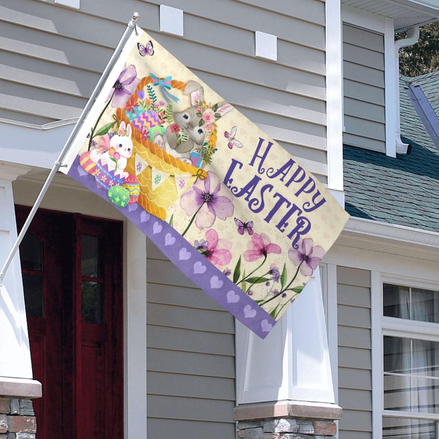 Eggs Rabbit Easter Flag Flags for outside 3x5 Ft Garden Flag Farmhouse Yard Indoor/Outdoor Decoration Banner Decor Gifts