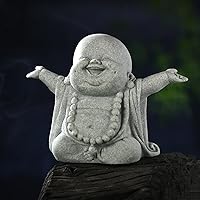 Landical Laughing Buddha Sandstone Statue - Zen Monk Praying Figurine for Feng Shui Good Luck Wealth Home Office Car Decor