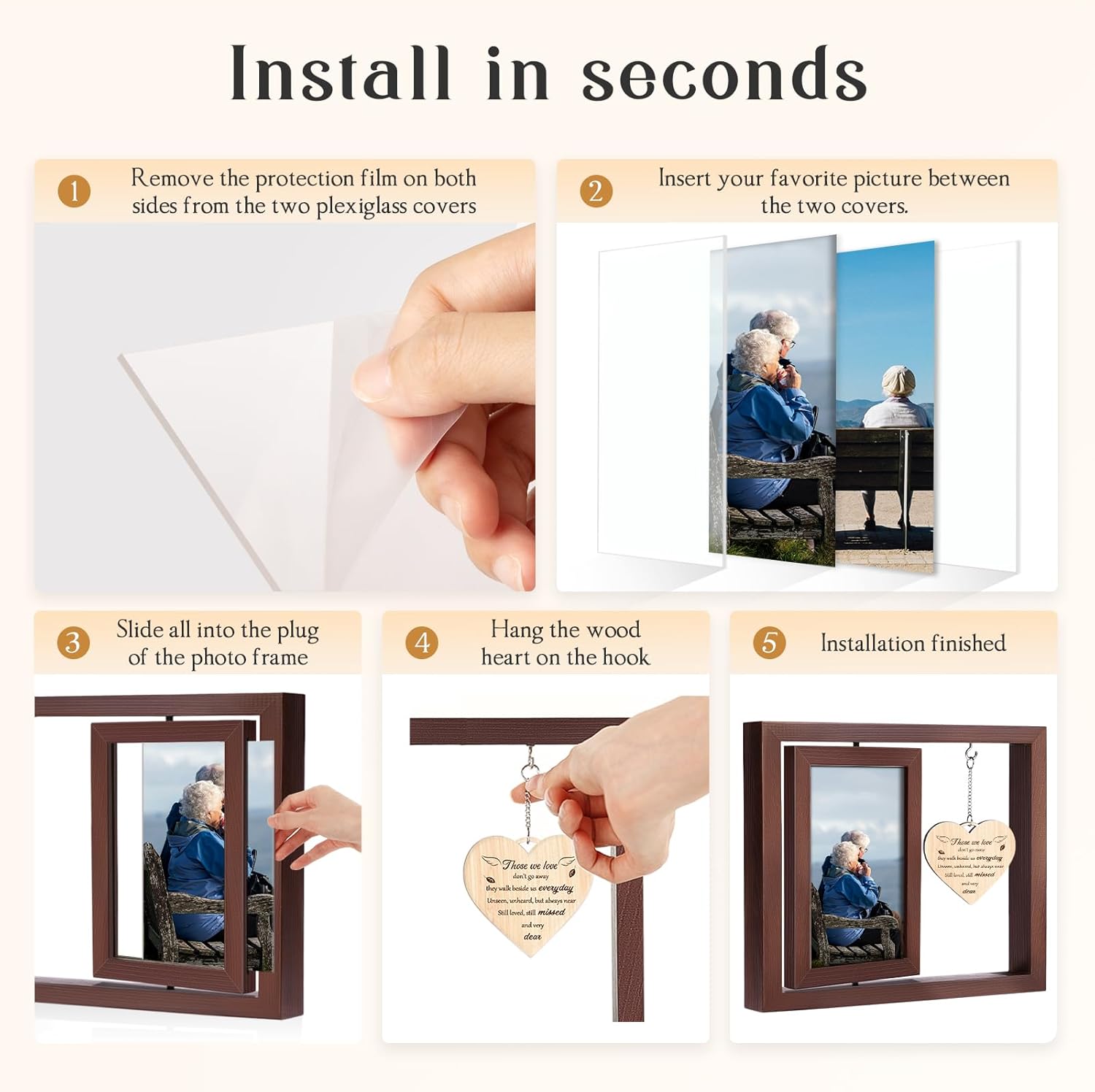 Sympathy Gifts for Loss of Loved One - Wooden Rotating Picture Frame - Memorial Gifts for Mom Dad Brother Husband Friend, In Memory of Loved One