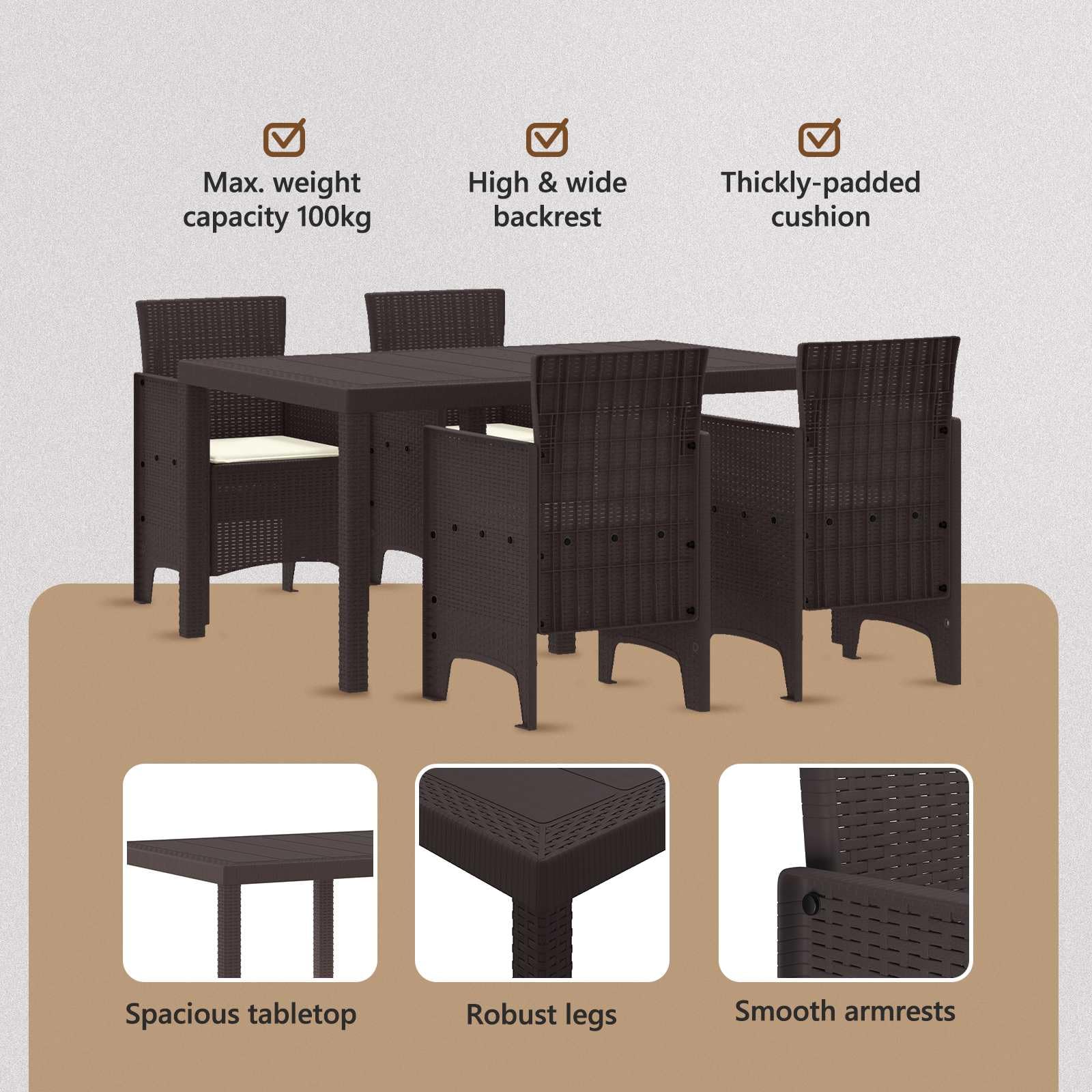 vidaXL Conjunto de Comedor de Jardín 5 pcs Marrón Ratan Polt, Muebles Modernos para jardín y terraza, Juego de Comedor Resistente, diseño Rectangular para Disfrutar al Aire Libre, Verano
