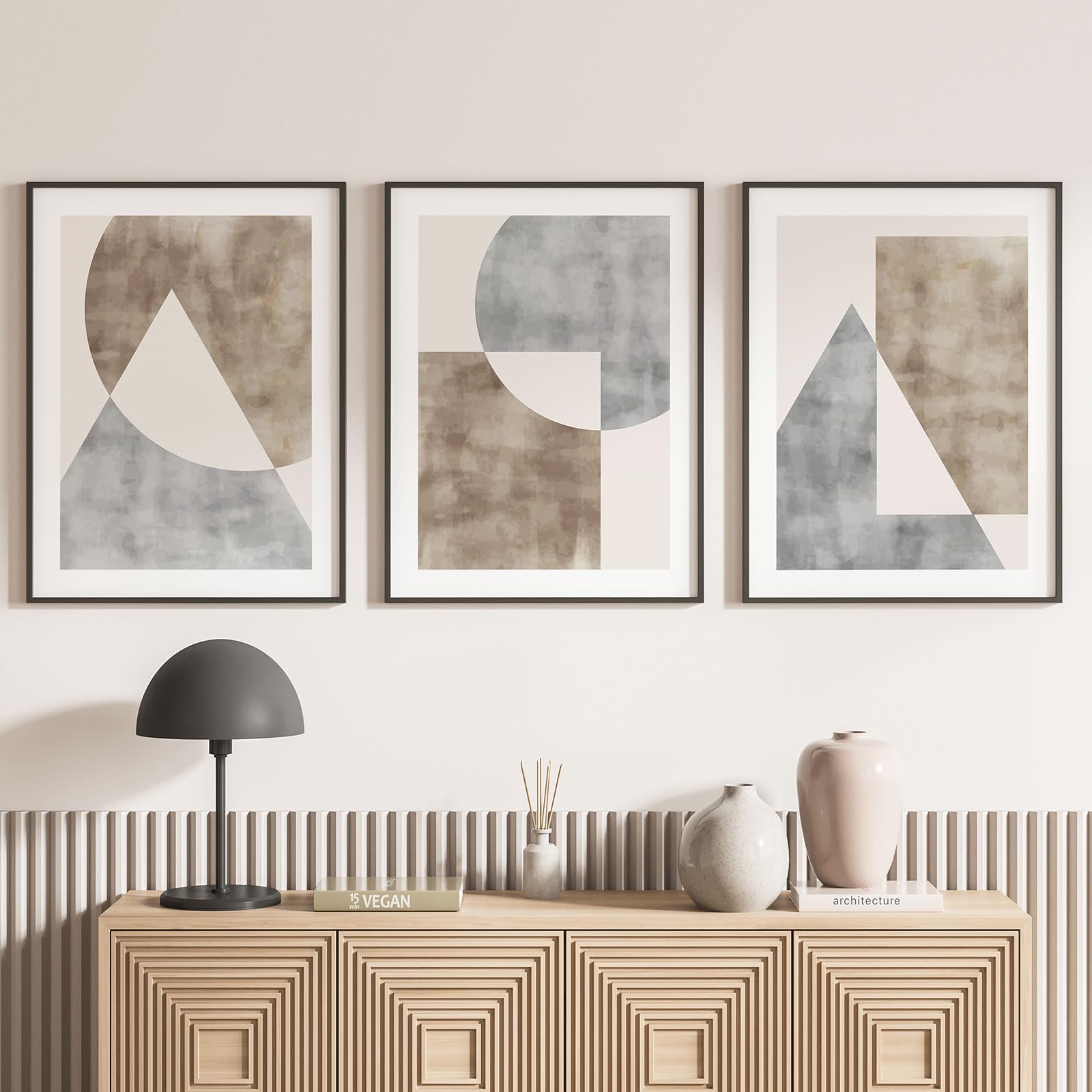 Lumalea - Zestaw 3 plakatów/plakatów, tryptyk, geometryczne, czarne obramowanie, 3 plakaty, 50 x 70 cm