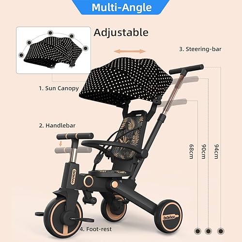 Miniatura 6 de Cochecito de triciclo para niños pequeños, triciclo plegable para bebés, bicicleta de equilibrio para niños con mango de empuje, bicicleta de