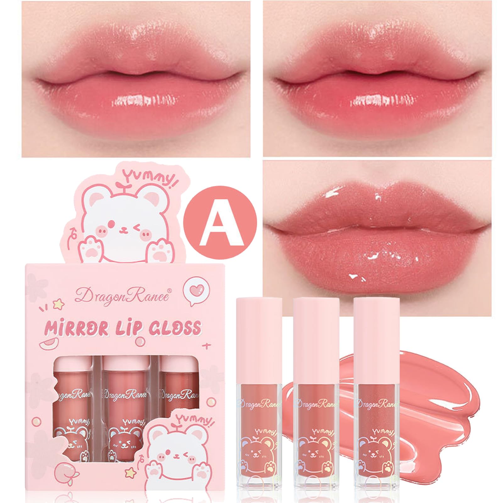 Lip Gloss Set,3PC Tinted Lip Balm Lip Oil Hydrating Non-Sticky Lip Glow Oil Lip Plumper Mirror Gloss Lip Stain, Moisturizing Cute Lipgloss Set Gift For Teenage Girl - Image 4