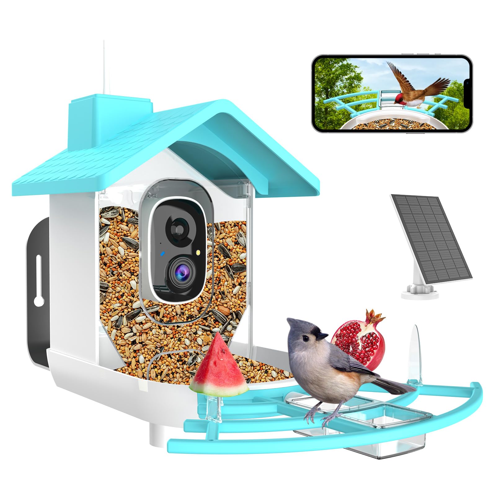 Smart Bird Feeder with Camera AI Identify Bird Species,Auto Capture Bird Videos Instant Notifications,Live View,Solar Panel,Ideal Gift for Bird Lover