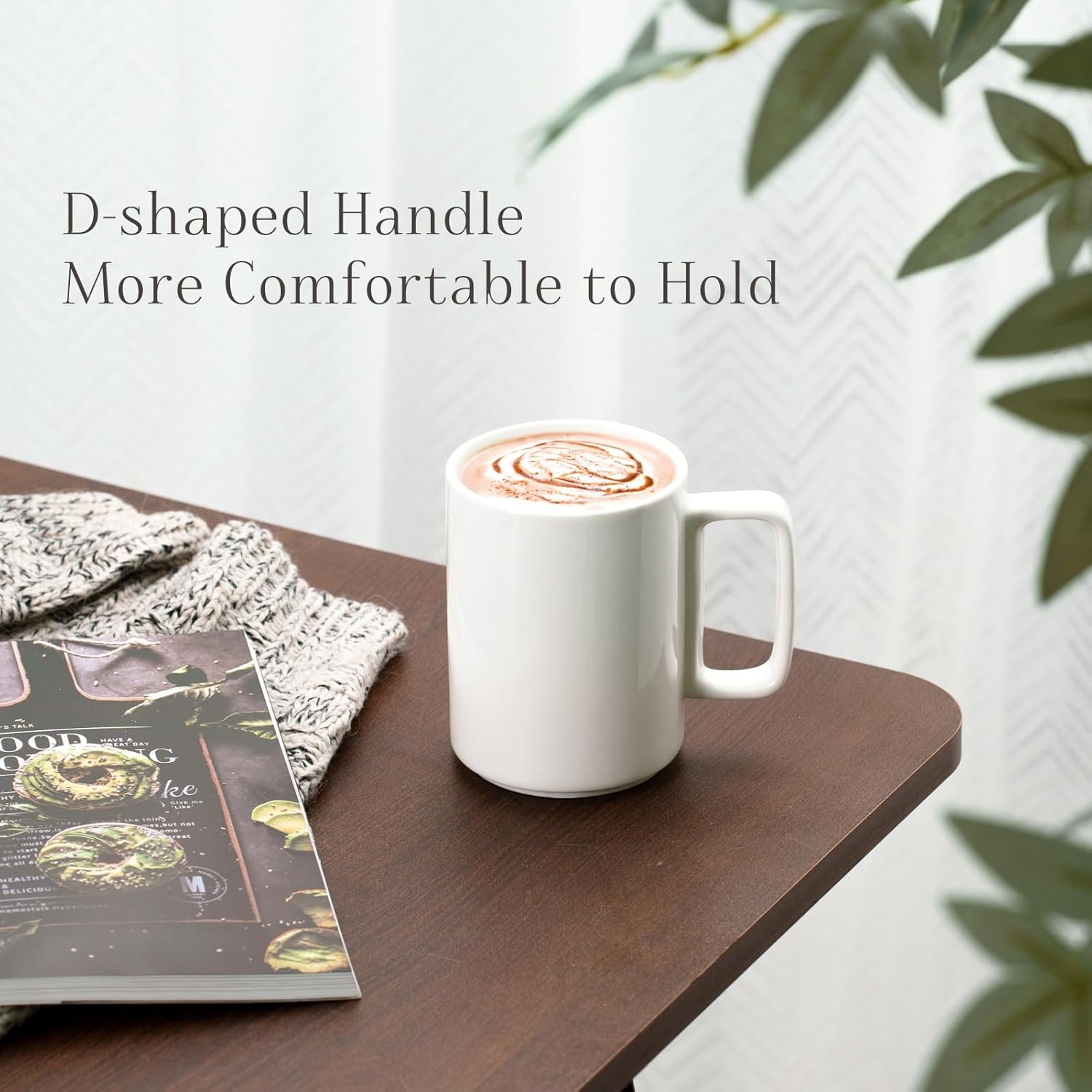 E-liu Porcelain Tea Mugs Coffee Mug Set, Large 15 Ounces Cups for Coffee, Tea, Cocoa, and Mulled Drinks, Set of 6, White - Image 4