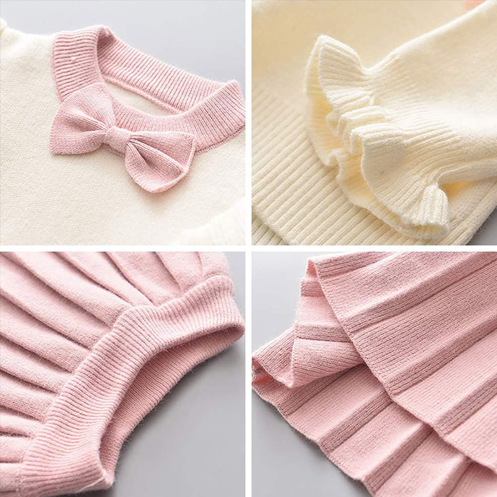 Toddler Baby Girls Outfit Knitted Buttons Sweater Tops Mini Skirt Bowknot Ruffle Long Sleeve Autumn Winter Clothes Set: Clothing, Shoes & Jewelry
