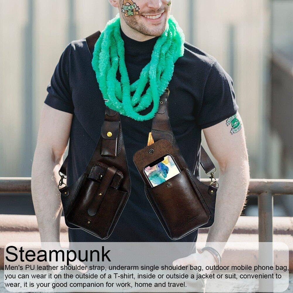 Borsa Antifurto Uomo Con Tracolla - Imbracatura In PU, Doppia Tasca, Per Smartphone E Portafoglio - Foto 5