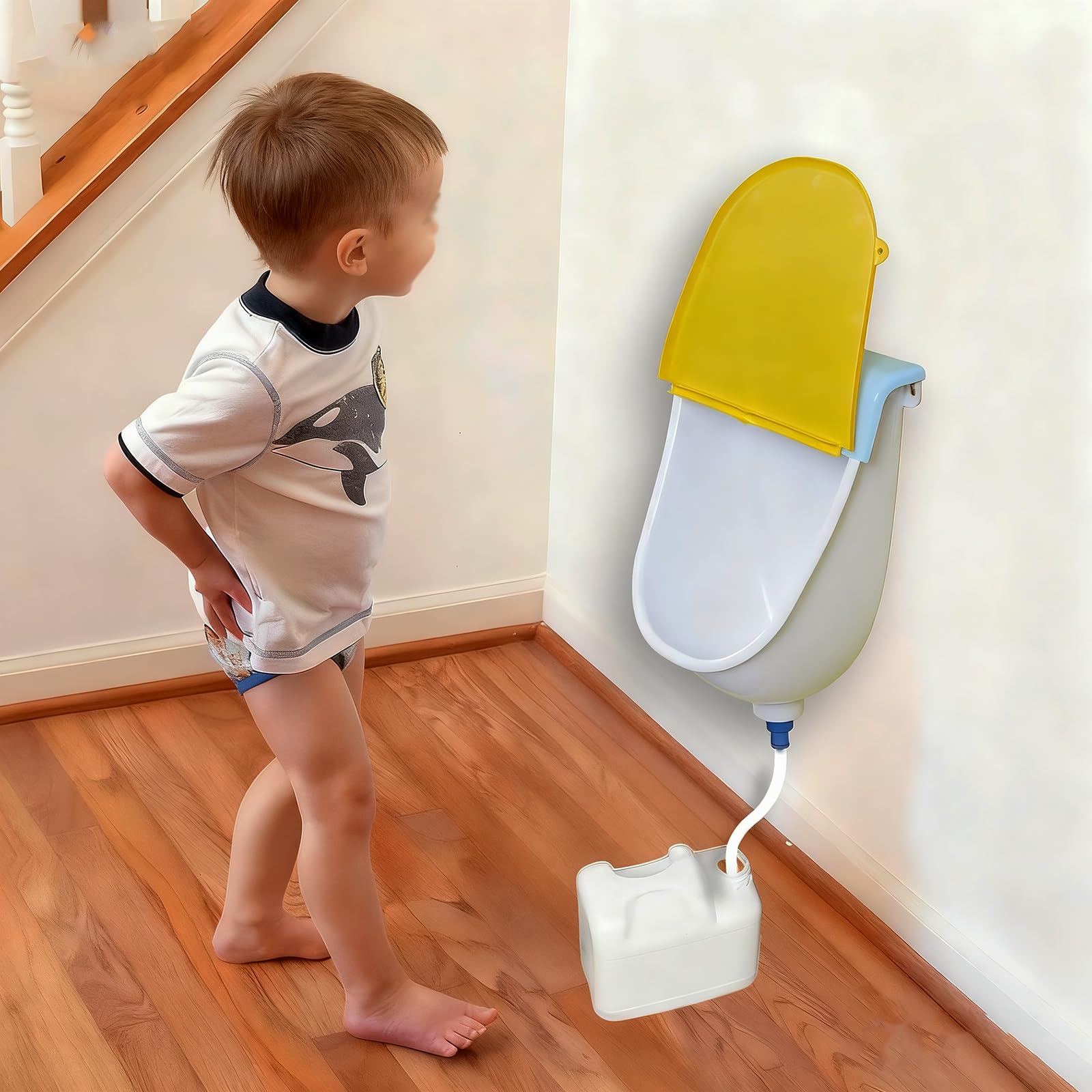 Orinal para niños pequeños montado en la pared con tapa, orinal para el baño, orinal de entrenamiento para niños, orinal sin agua para hombres, orinales de plástico, desviador de orina de orina de