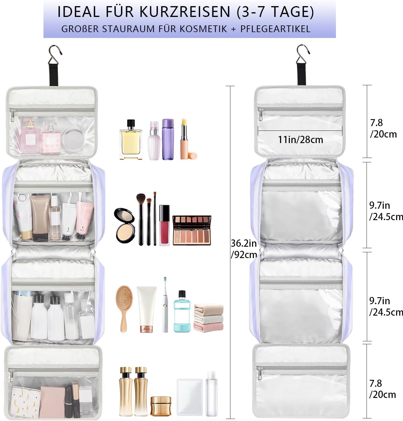 Bosidu Hanging Travel Toiletry Bag,Large Capacity Cosmetic Travel Toiletry Organizer for Women with 4 Compartments & 1 Sturdy Hook,Perfect for Travel/Daily Use/Christmas - Image 2