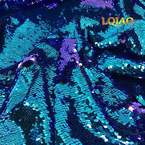 Reversible Sequin Fabric-Turquoise Purple Shimmer Mermaid Sequin Fabric Emboridery Flip Up Sequin Fabric By The Half Yard Clothing Wedding/Evening Dress Diy #TOP3