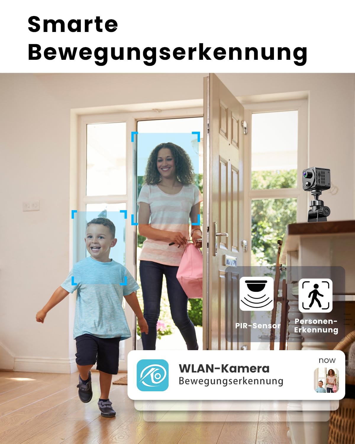 4K Mini Kamera 2,4/5GHz WLAN Überwachungskamera Innen WiFi Camera mit Live Übertragung aufs Handy, PIR Bewegungserkennung, Nachtsicht, Cloud Speicher, Lange Akkulaufzeit
