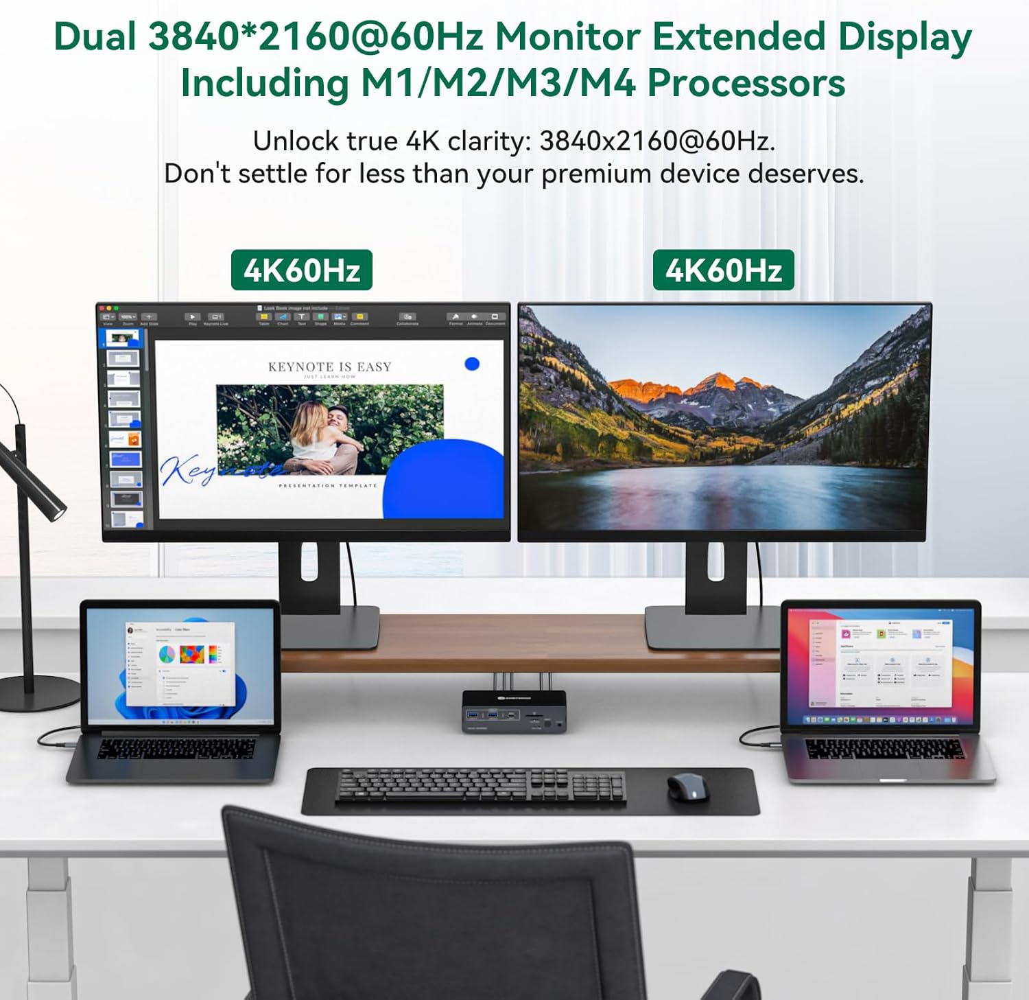 Thunderbolt 4 kvm Switch Docking Station for 2 Monitors 2 laptops or Macbooks Extended Dual 4K@60Hz Display with Displaylink USB C 3.2 kvm switches 2 Projector with HDMI and Displayport Out