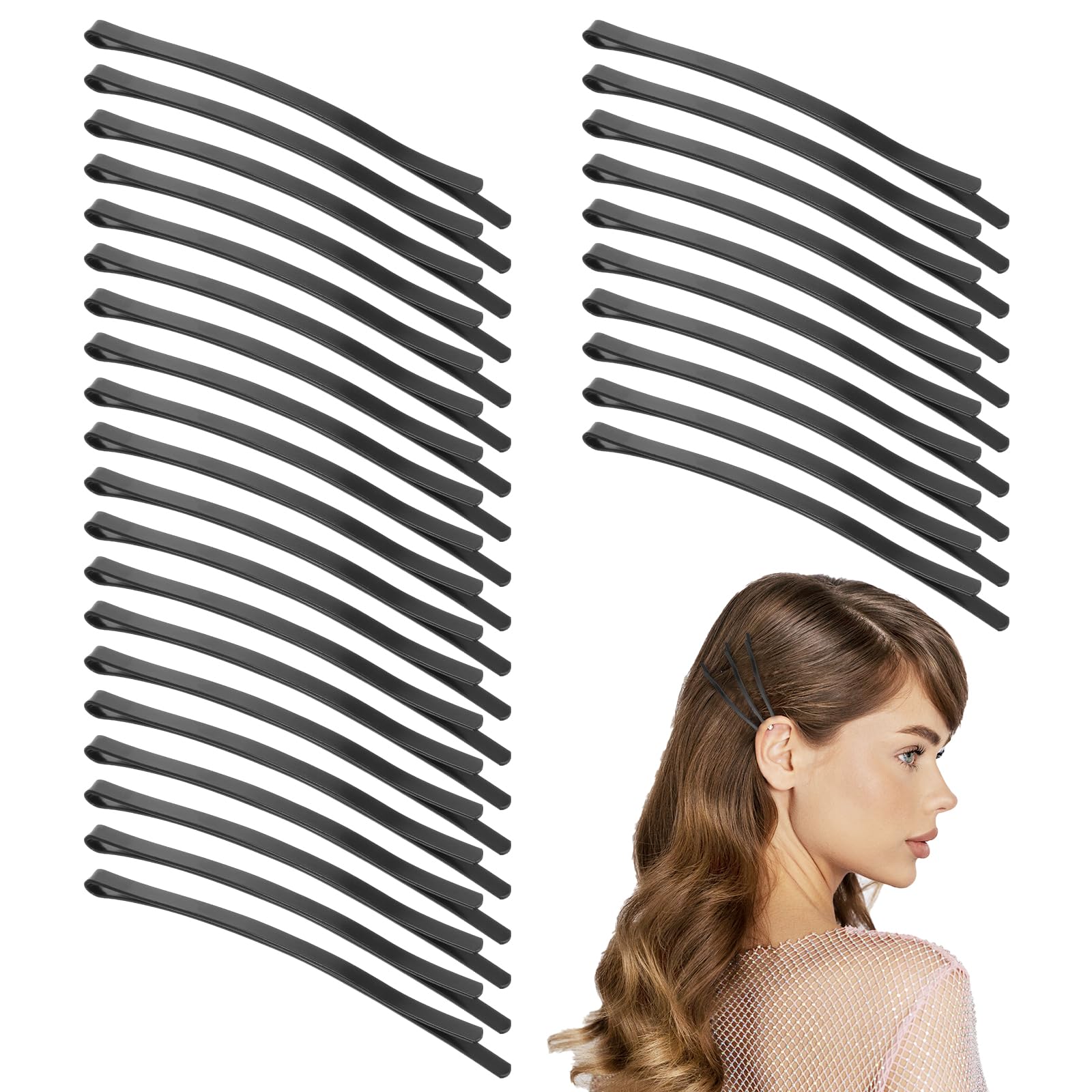 Tyqour 30pcs Black Jumbo Bobby Pins 3.35 Inch Long Bobby Pins for Thick Updo Metal Hair Pins Clips Hairpins Hair Accessories for Women