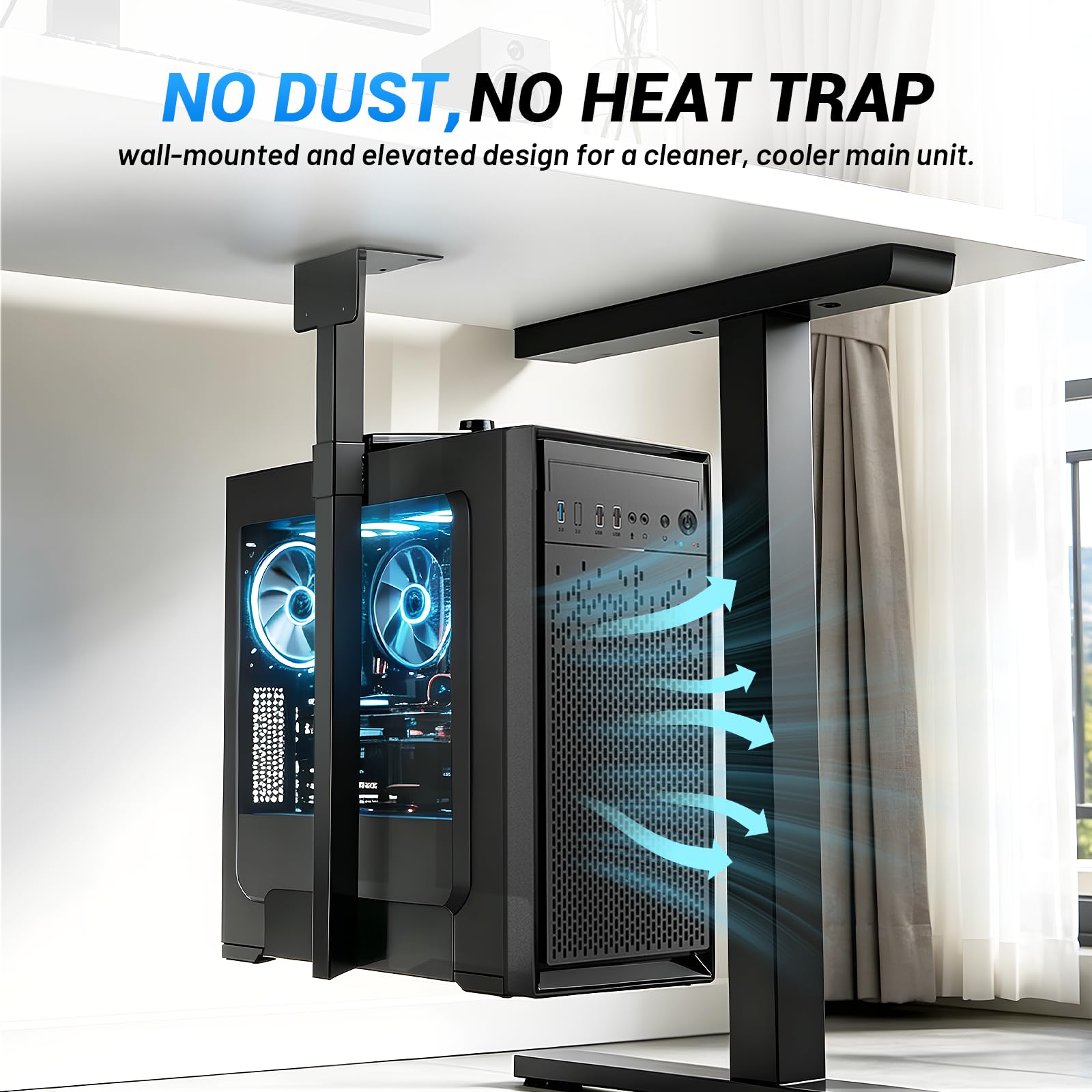 Supporto per PC CPU Regolabile Sotto Scrivania, supporto PC per 30-50 cm, supporto a parete per computer in acciaio al carbonio, supporto PC sotto il tavolo per case del computer, fino a 30 kg