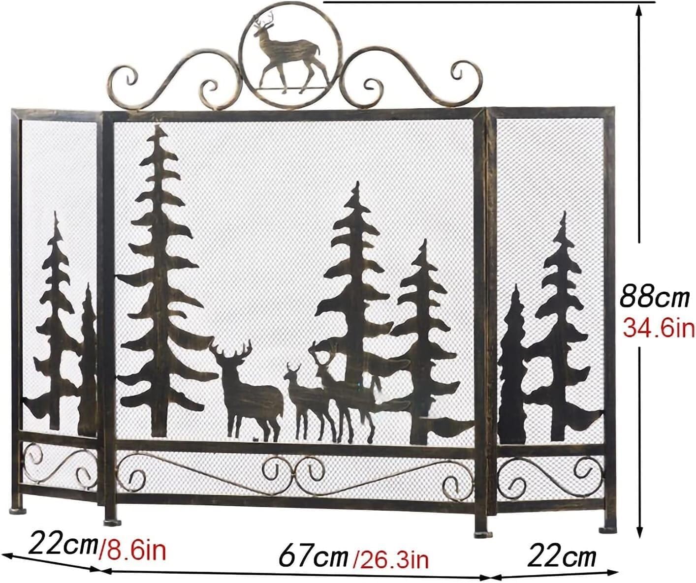 Fireplace Screen Foldable 3-Panel Fireproof Protector - Bronze Safety Fence for Kids & Pets, Decorative Barrier for Living Room & Home Safety