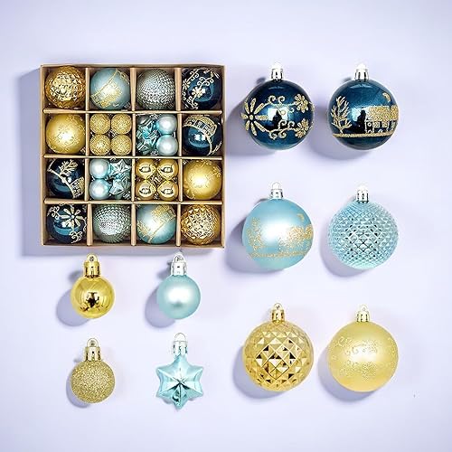 Miniatura 7 de Juego de 44 adornos de bolas de Navidad, adornos de bolas de Navidad inastillables para Navidad, vacaciones, corona y decoraciones de fiestas, con