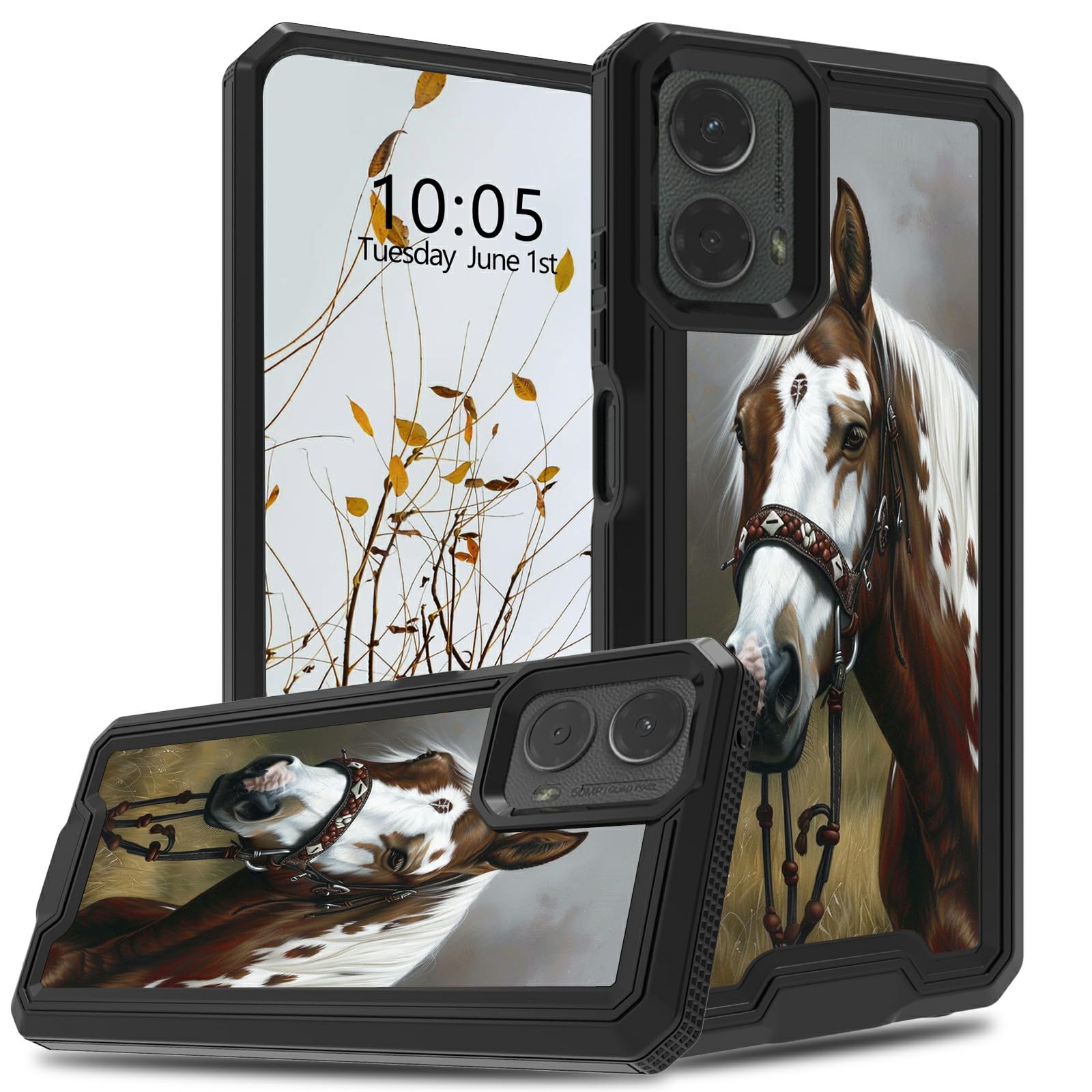 RWUTYTIUL Horse Phone Case for Moto G 5G 2024 6.6 Inch Women Men, Heavy Duty Shockproof Dual Layer Protective Hard PC Back & Silicone Hybrid Case for