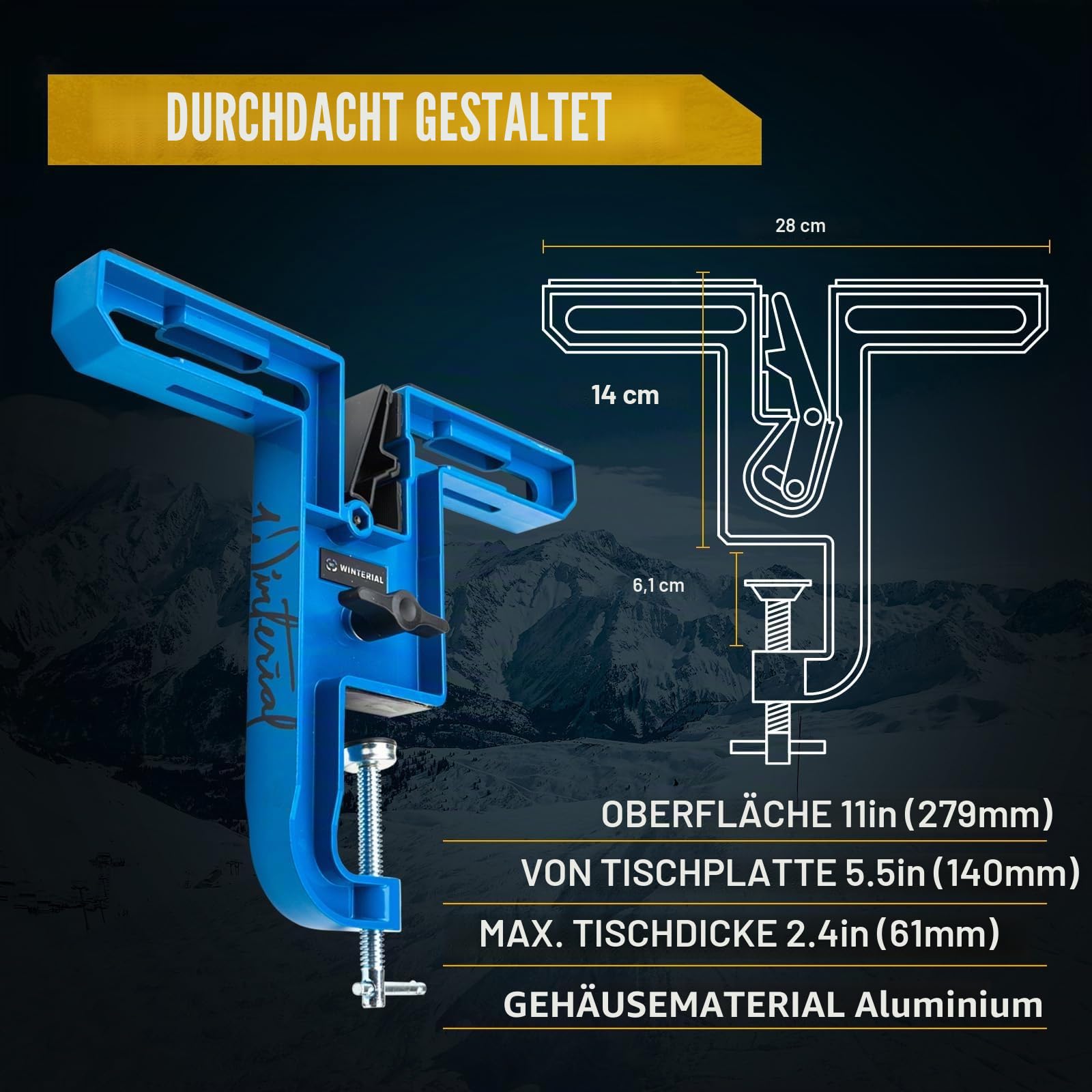 Winterial Ski und Snowboard Schraubstock, Set mit 2 Spannzangen zum Wachsen, Reparieren & Tuning, Horizontale & Vertikale Ausrichtung mit Gummibremshaltern und sicherem Board-Griff