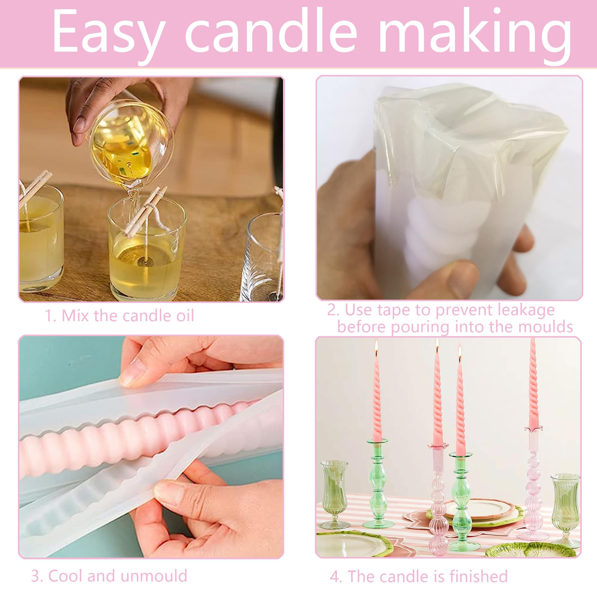 Stampi Per Candele In Silicone Fai Da Te - Set 3 Pezzi Con Forme Spirale, Sfera E Goccia - Foto 3