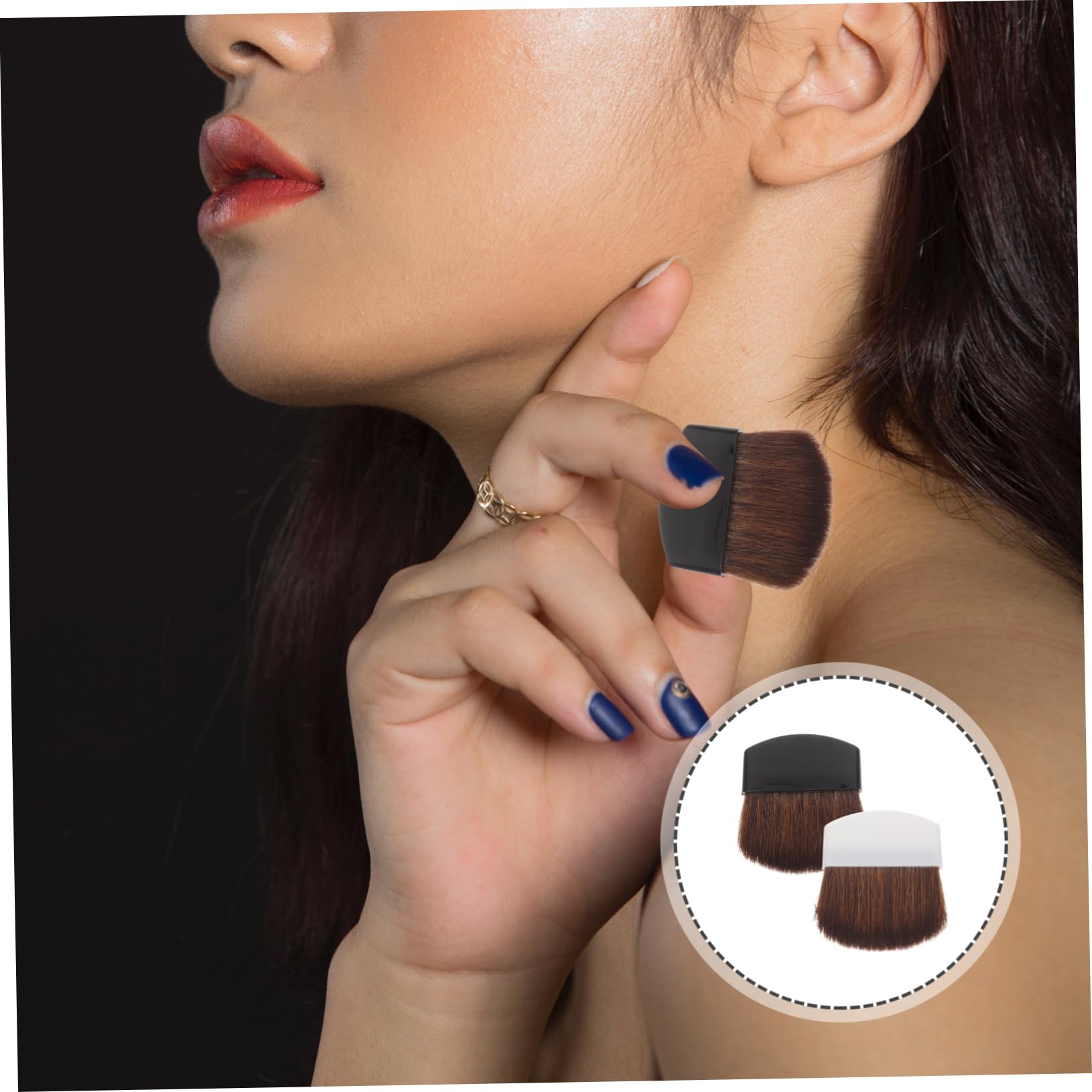 Mikikit Pennello Blush Professionale Portatile 2 Pezzi in Plastica e Setole Naturali, Morbido e Durevole, per Trucco Viso e Cipria