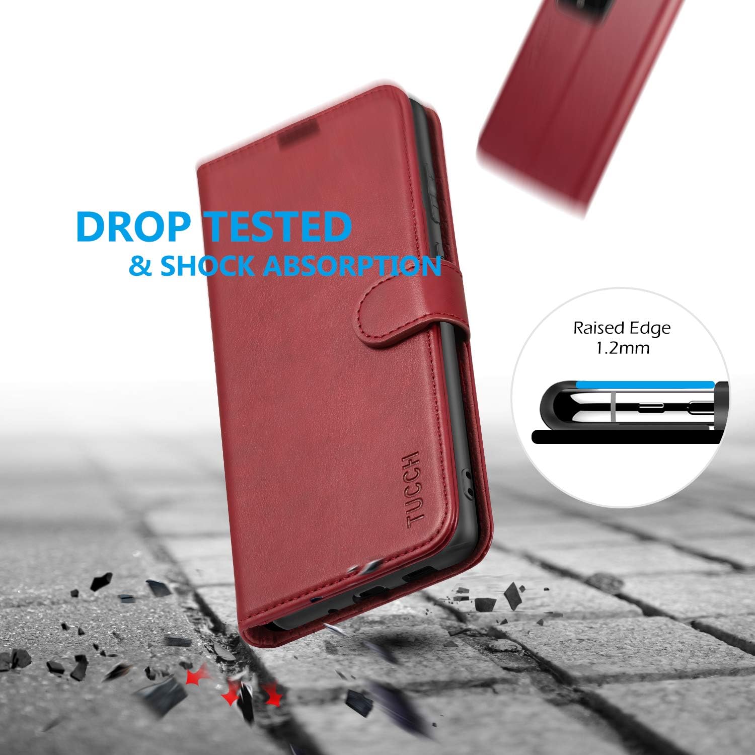 TUCCH Galaxy S20 Ultra Wallet Case, Magnetic Kickstand [RFID Blocking] Card Slot PU Leather Protective Flip Cover with [TPU Shockproof Inner Case] Compatible with Galaxy S20 Ultra -Dark Red