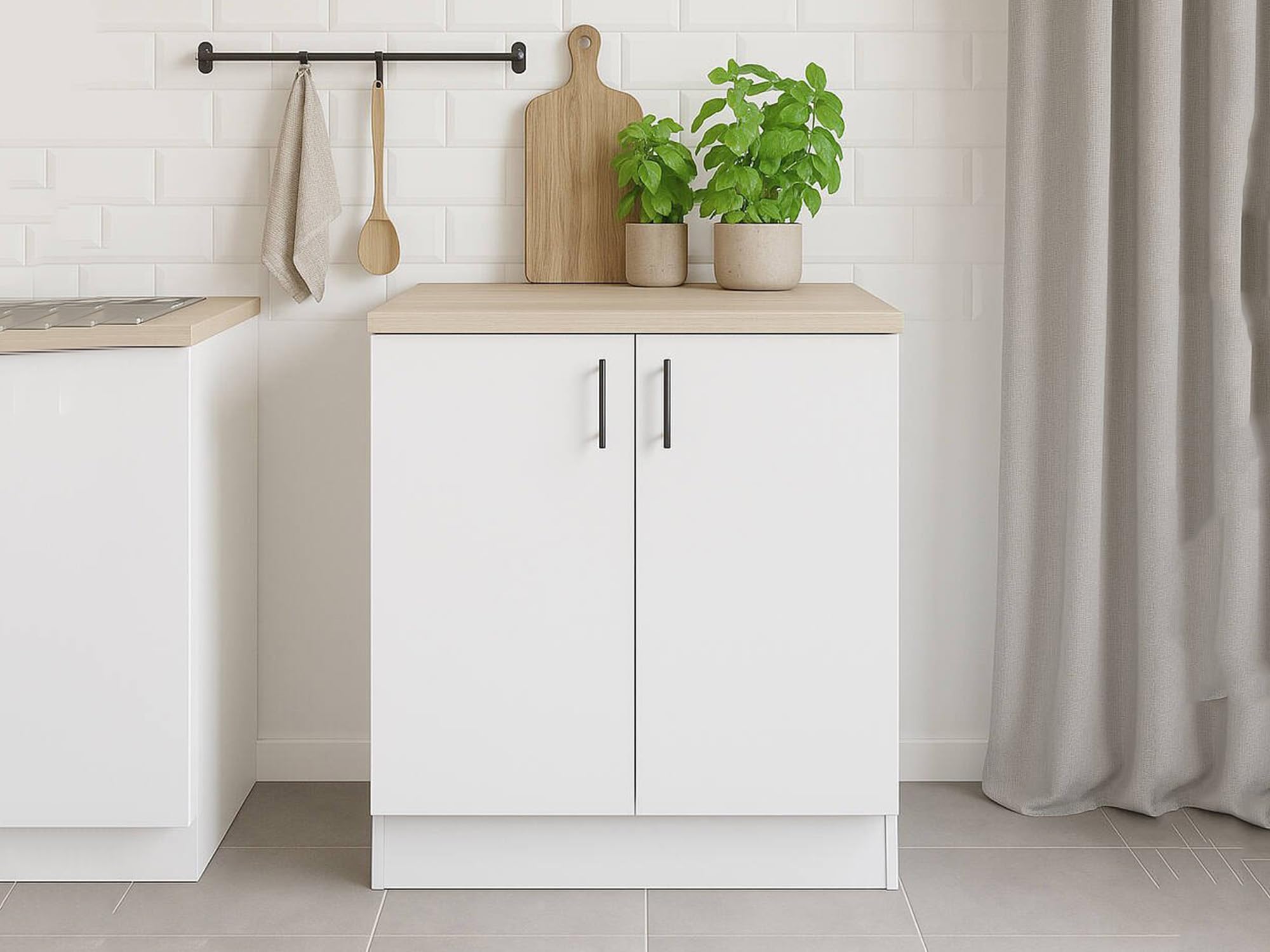 Mobile per lavello 2 ante Deruta, Base sottolavello, Mobile lavello con ante, Struttura base per lavello, 80x60 h90 cm, Bianco e Rovere