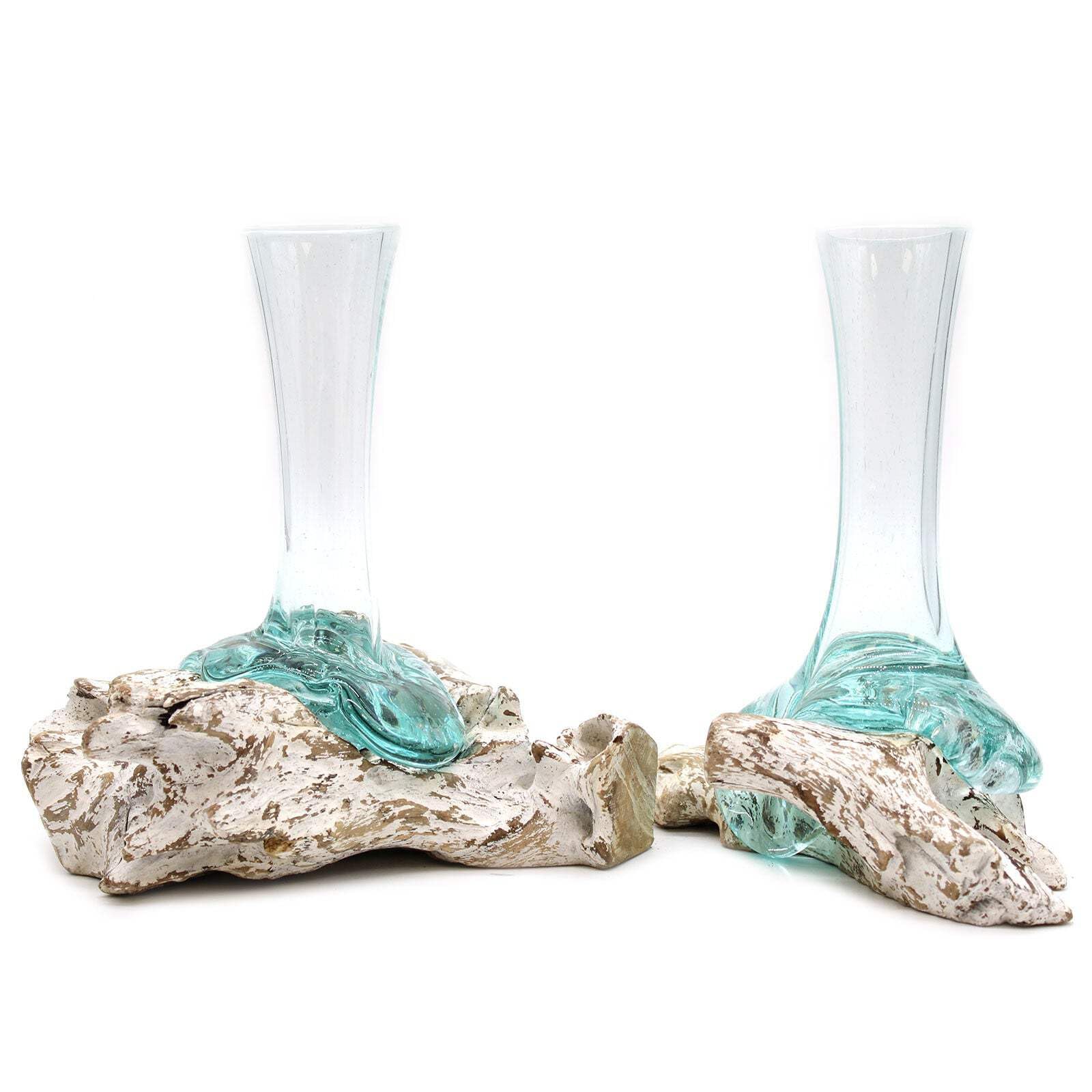 Molten Glass on Whitewash Wood Vase Medium Adorable Home Decoration