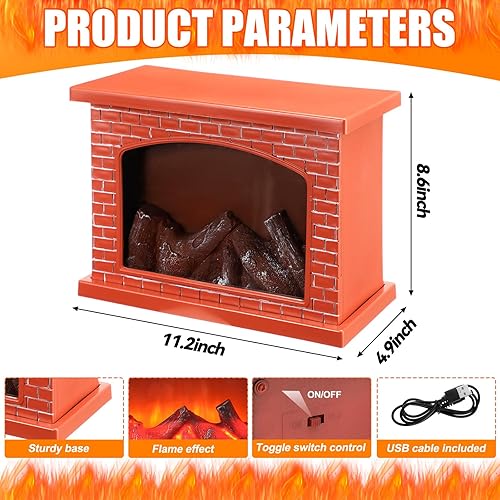 Miniatura 3 de Vicenpal Chimenea de cartón de Navidad 3D artificial, efecto de llama, lámpara LED de fuego, funciona con pilas, carga USB, portátil, ladrillo rojo,