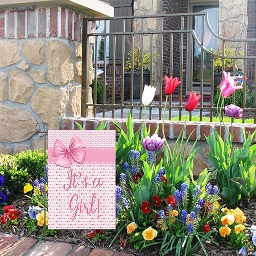 Miniatura 6 de Bandera de jardín con texto en inglés "It's A Girl" ("It's A Girl"), decoración de anuncio de nacimiento para niña, 12 x 18 pulgadas, doble cara,