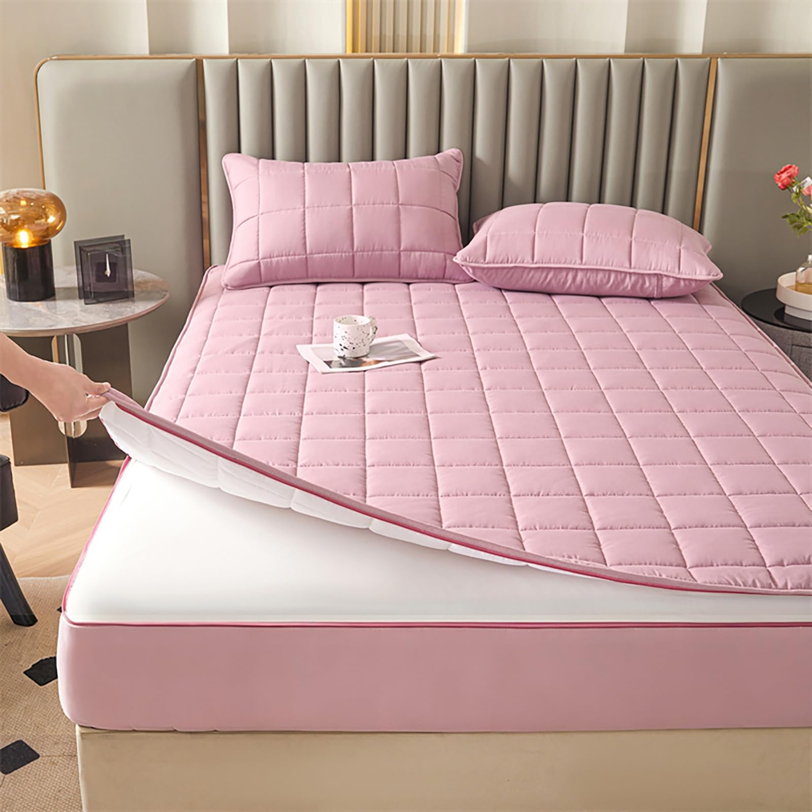 Coprimaterasso 6 Lati con Cerniera, Lavabile Traspirante, Fodera Morbida | Rimovibile in Lavatrice, Traspirante Ipoallergenico, Tasche Profonde 8-30cm, per Casa o Hotel(Rosa,140x200+10cm)