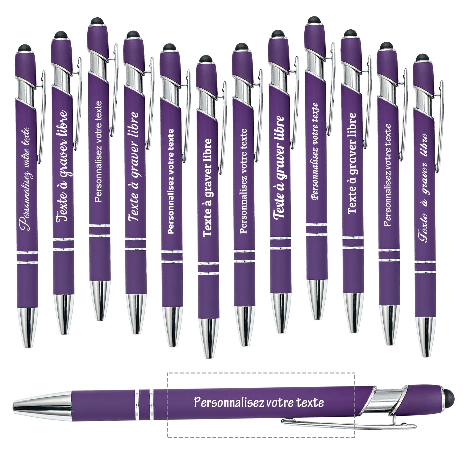 Brocade Creek 96pcs Personalized Ballpoint Pens, Custom Pen Free Engraving with Name Logo, Black Ink Pen with Stylus Cap, Office, Memorial Day, Graduation