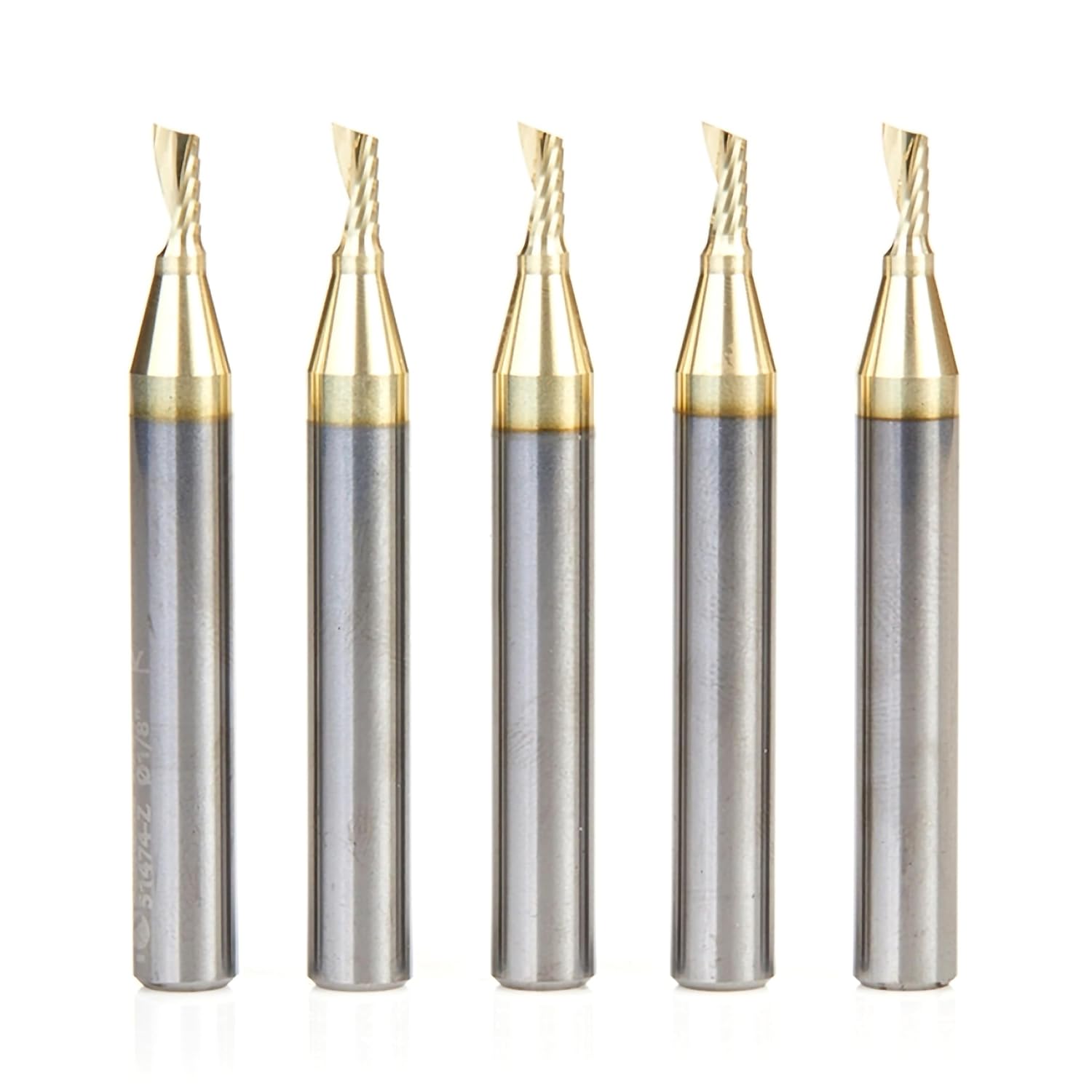 Amana Tool CNC Solid Carbide Spiral O Flute Up-Cut, Aluminum Cutting Router Bit, ZrN Coated, 51486-Z, 1/8 D x 3/4 CH x 1/4 SHK x 2-1/2 Inch L