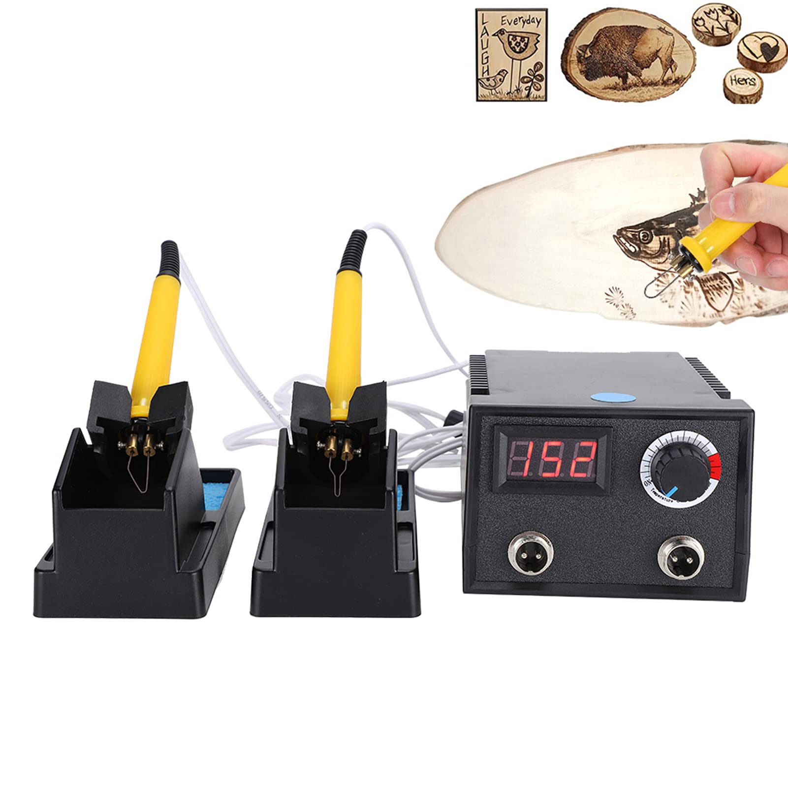 Kit de quema de madera de doble pluma Pantalla digital de temperatura ajustable Kit de pluma de pirograbado profesional con 30 puntas de alambre, máquina de artesanía ardiente para madera(EU)