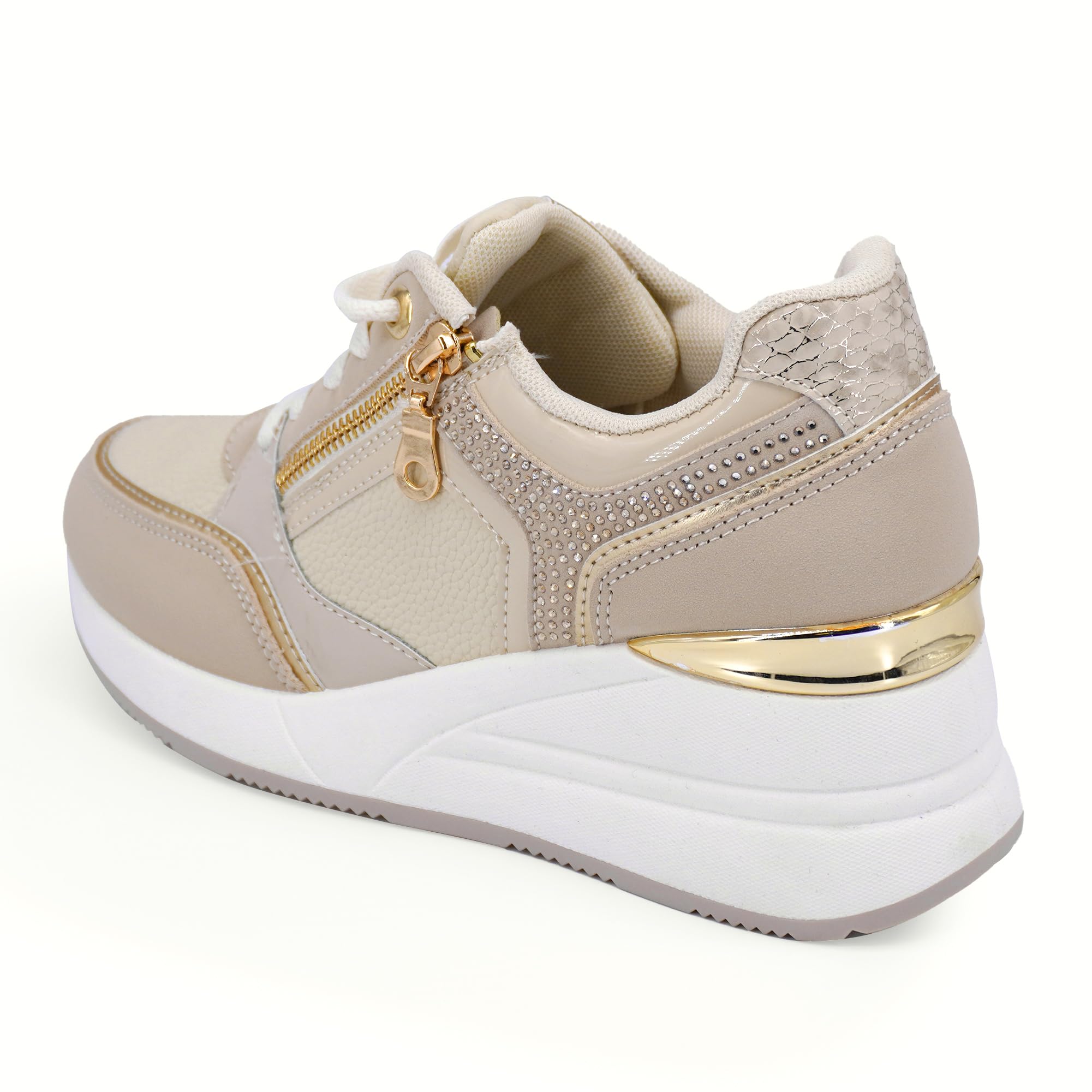 JOMIX Scarpe da Ginnastica Donna con Zeppa Sneakers Eleganti con Cerniera Laterale e Suola Spessa Comode per Camminata Quotidiana