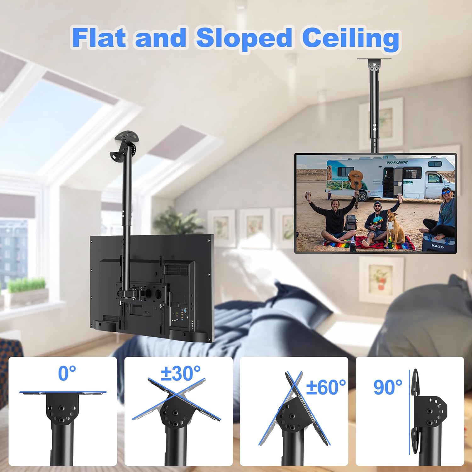 XINLEI Ceiling TV Mount Full Motion TV Bracket for Most 26 to 65 Inch Flat Curved TVs/Monitors, Swivel Tilt Height Adjustable Hanging Mount, Hold up to 100 Lbs, VESA 400x400mm MCA3