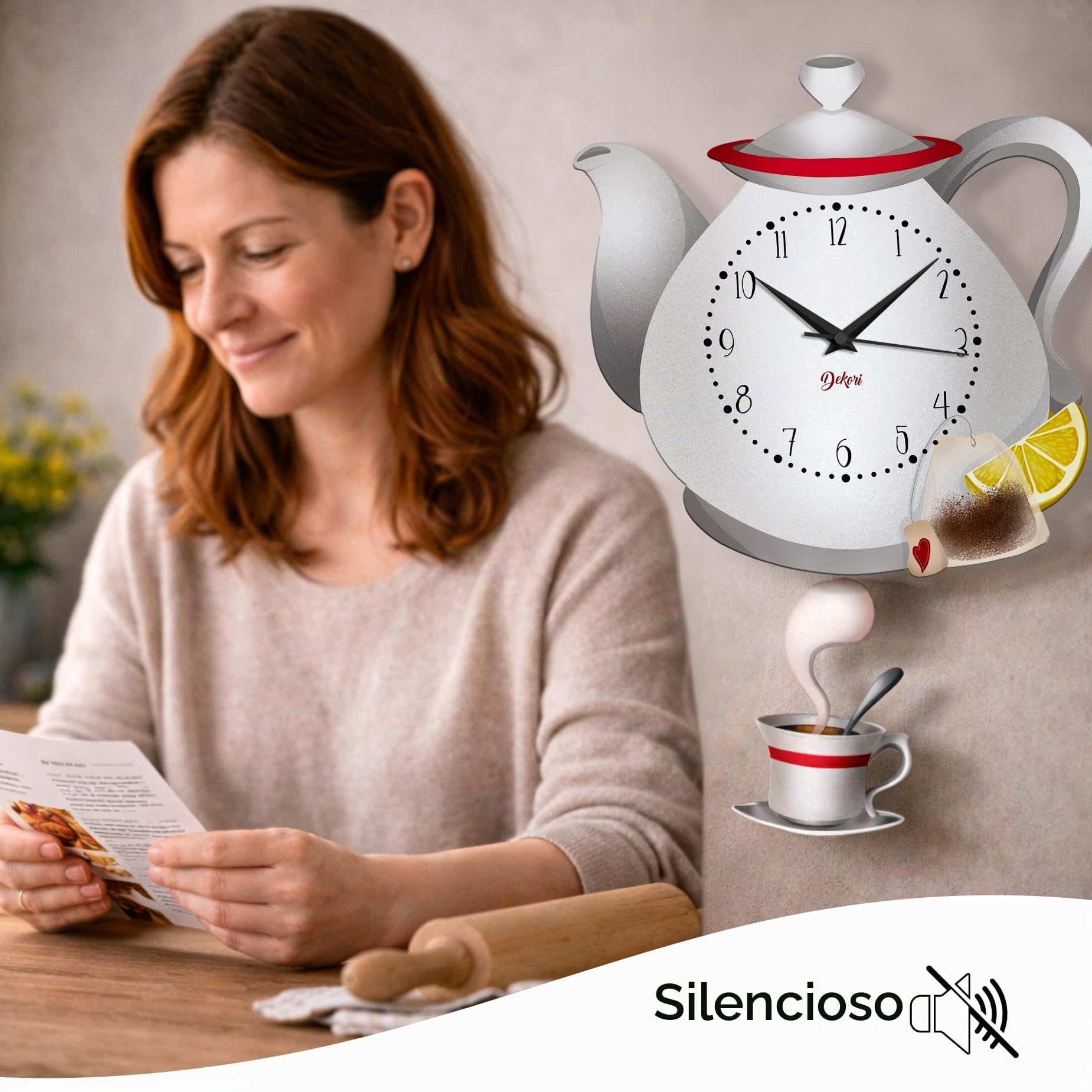 Reloj de pared de cocina de madera con péndulo oscilante, reloj decorativo silencioso, diseño natural para cocina, salón, casa