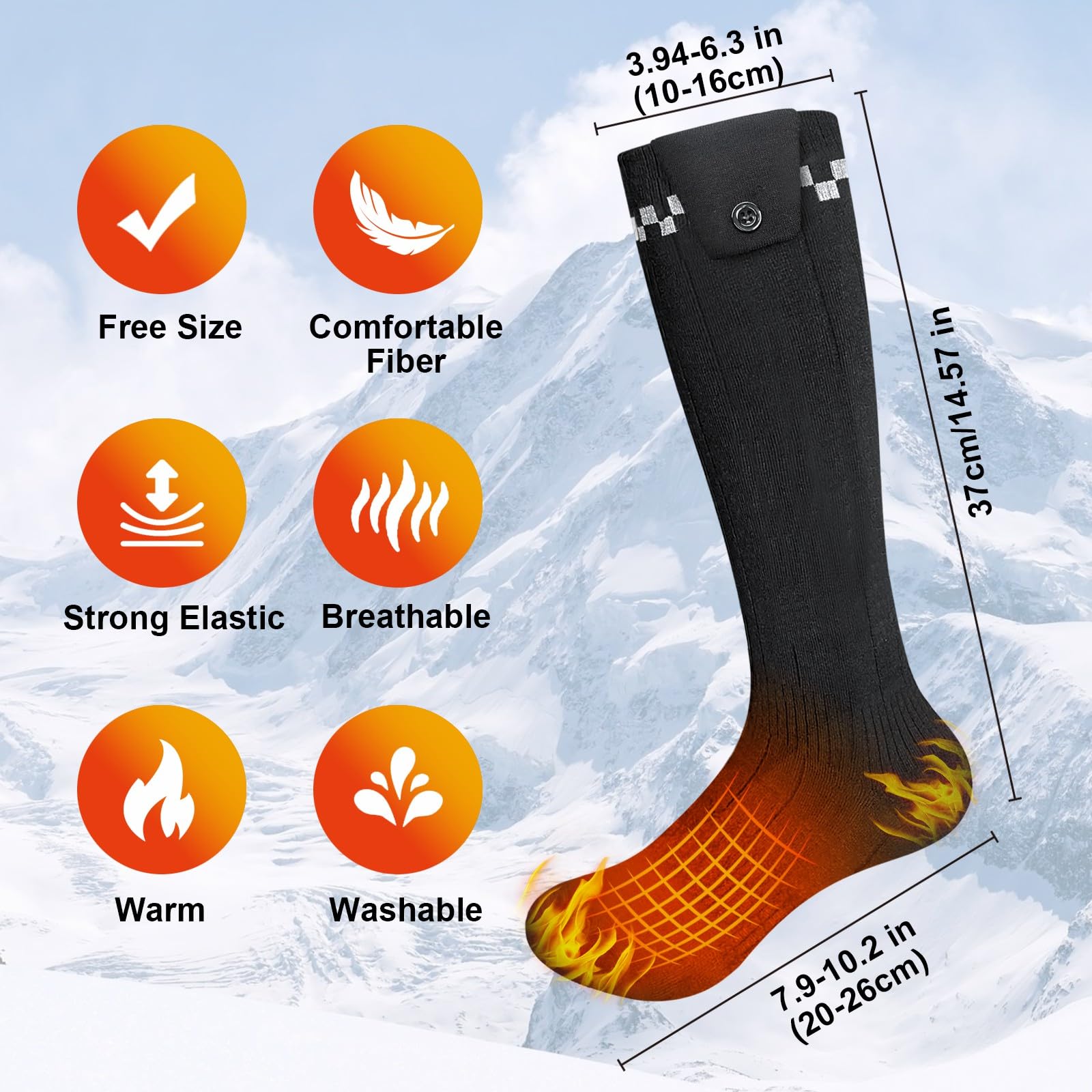 Chaussettes chauffantes pour Hommes Femmes,Chaussettes chauffantes avec Batterie Rechargeable 4500mAh Chauffe-Pieds-Gris