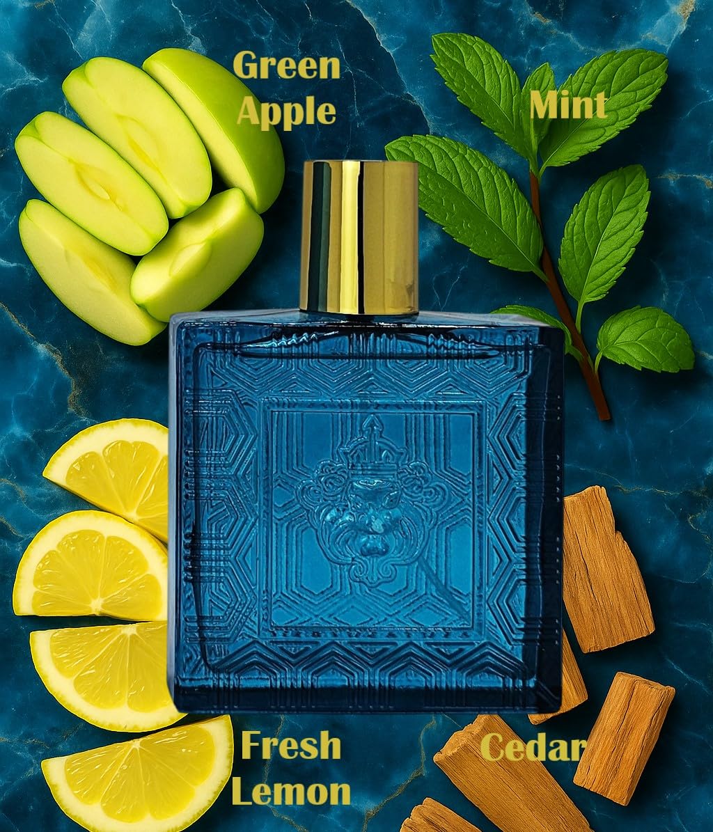 Lion Versatile For Man, Red Flame, Pour Homme & Black Flame, Cologne for Men 4-piece Set, 4x100ml/3.4 Fl.Oz, Eau de Toilette, Long-lasting mint, orange, neroli & vetiver notes for day and night