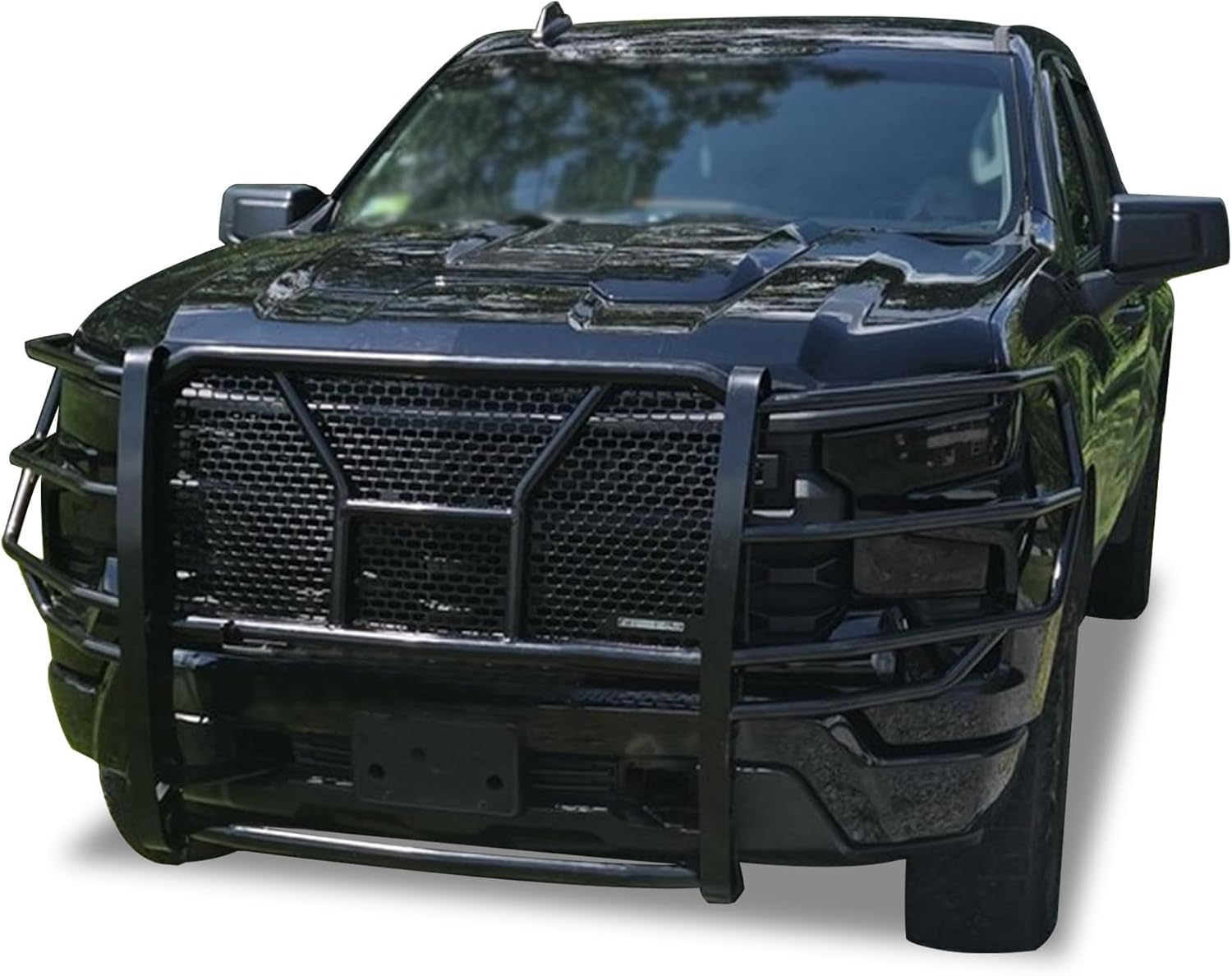 Black Horse Rugged Heavy Duty Grille Guard Modular Black Compatible with 19-26 Chevrolet Silverado 1500 (Excl. 19 Silverado 1500 LD&22-24 Models with Super Cruise System)-RU-CHSI19-B