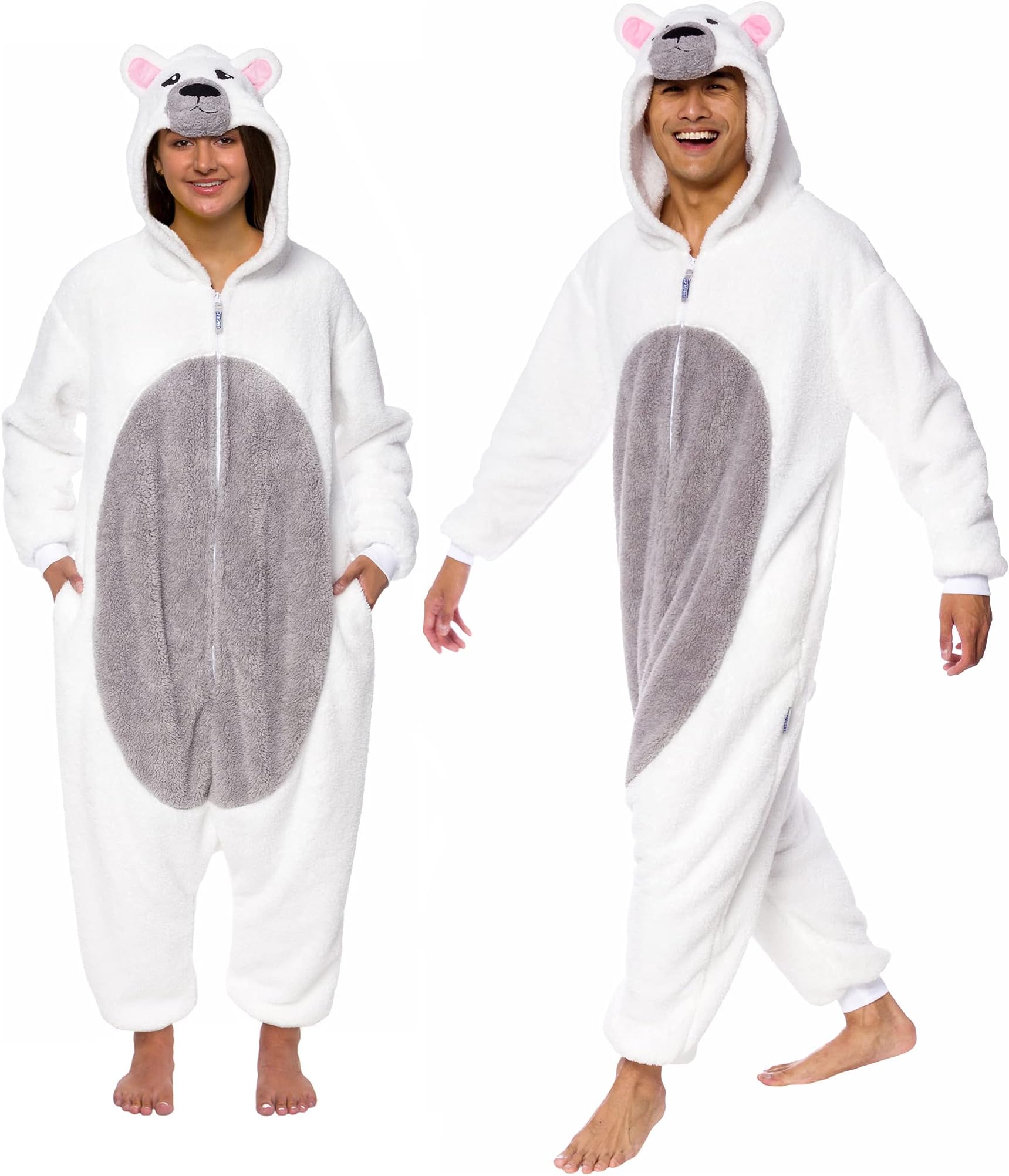 [Heywood] Funziez! Peluche de peluche de una pieza para adultos, disfraz de Halloween para adultos, mujeres y hombres, Oso Polar, XL