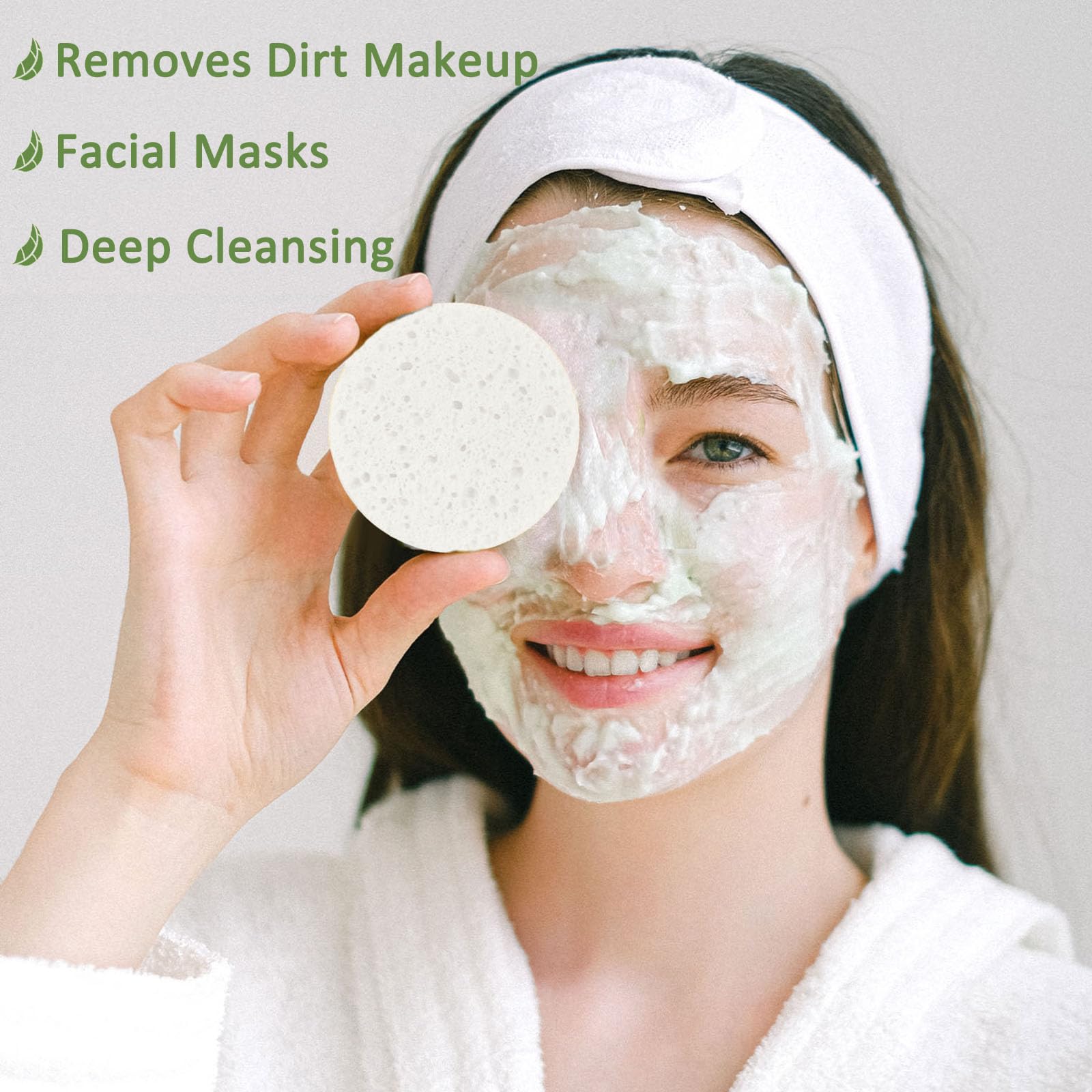 Beieverluck 300 esponjas faciales comprimidas para limpieza de celulosa natural, desechables, esponja de spa para limpieza facial, exfoliante, maquillaje o eliminación de máscaras, color blanco