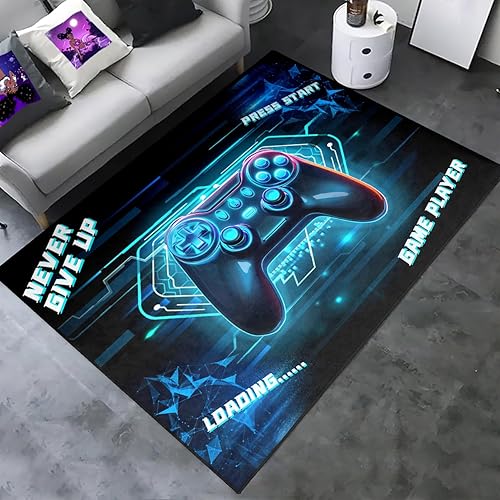 Miniatura 2 de Alfombra de área grande para habitación de los niños, controlador de gamepad 3D, color azul, para sala de estar, adolescente, jugador, sala de