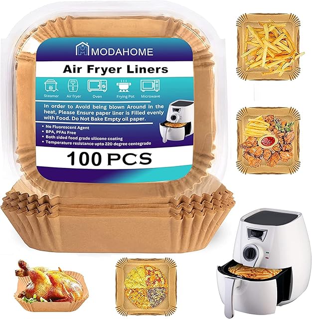 Air Fryer Disposable Paper Liner - Square 100 PCS Non-Stick Oil Proof Air Fryer Parchment Paper - 6.5 Inch Liners for Air Fryer Basket for Cooking