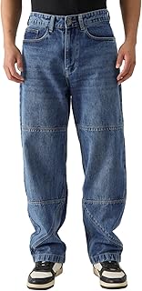 The Souled Store Cyan Men and Boys Solid Cotton Baggy Fit Jeans Pants Trousers Regular Fit Straight Leg Stretchable Comfor Price In India