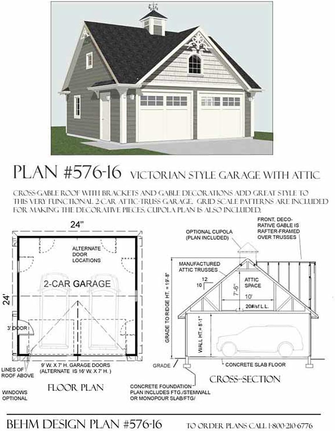 Garage Plans : 2 Car Victorian Style Garage Plan - 576-16 - 24' x 24' - Two car - by Behm Design