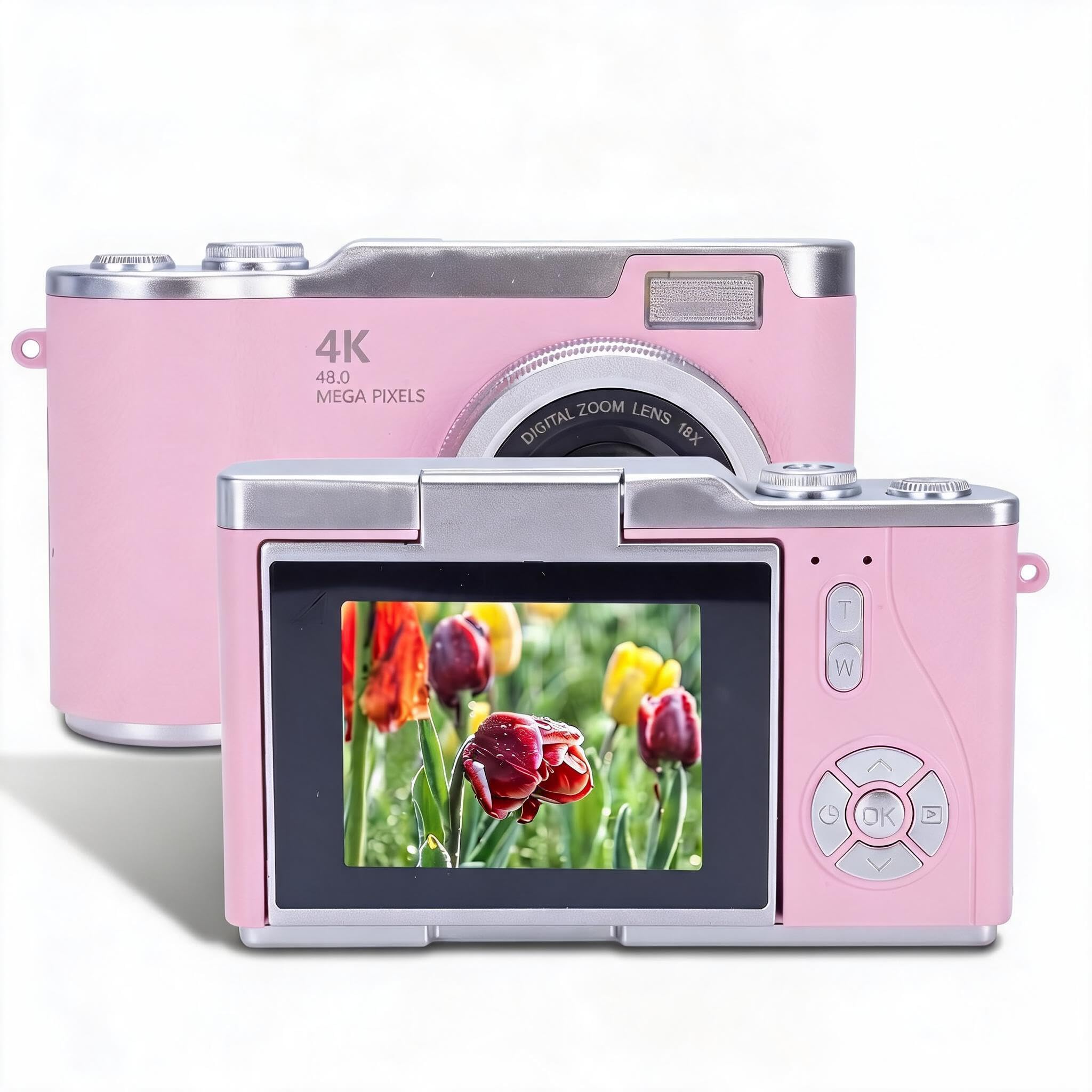 Digital Camera, 1080P 48MP HD Flip Screen Micro Single Vlog Camera with 8X Zoom, Compact Small Camera for Boys Girls Kids (Pink)-image-47