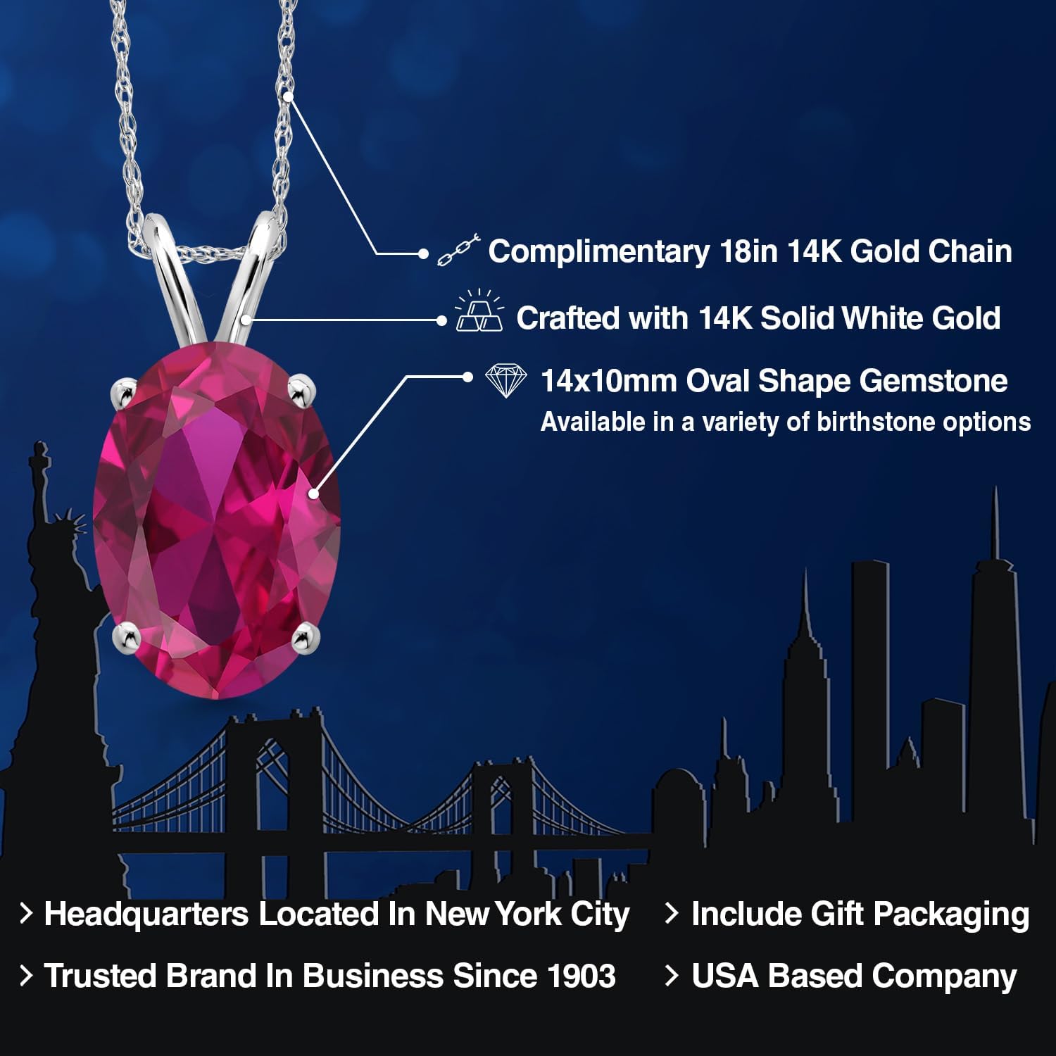 Gem Stone King 14K White Gold Red Created Ruby Pendant Necklace for Women | 3.00 Cttw | Gemstone July Birthstone | Oval 14X10MM | With 18 Inch Chain - Image 2