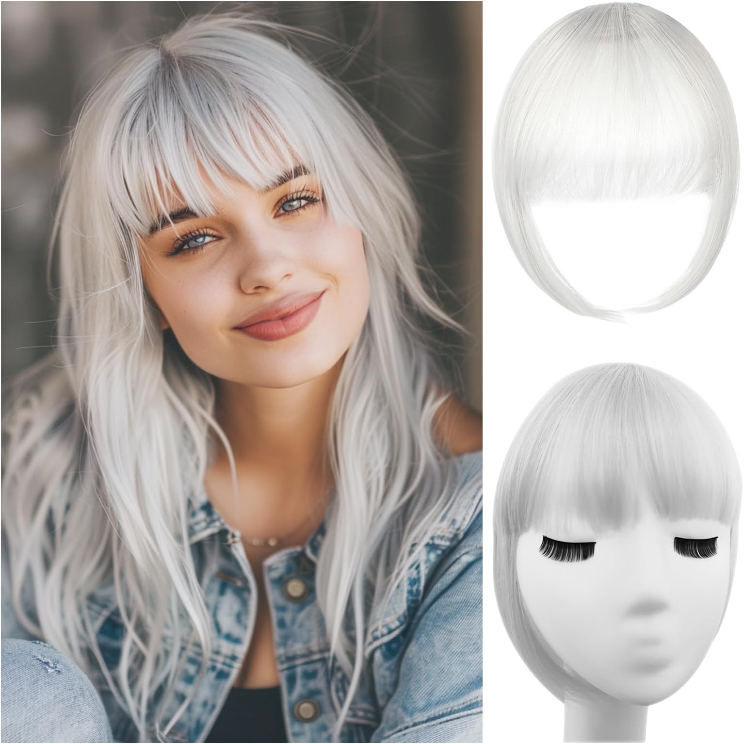 NAZOFCIH Silver Gray Clip on Bangs 100 Human Hair
