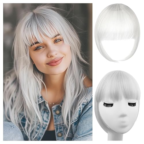 Flequillo con clip de color gris plateado, extensiones de cabello 100% humano, flequillo falso de estilo francés para mujer, flequillo sintético